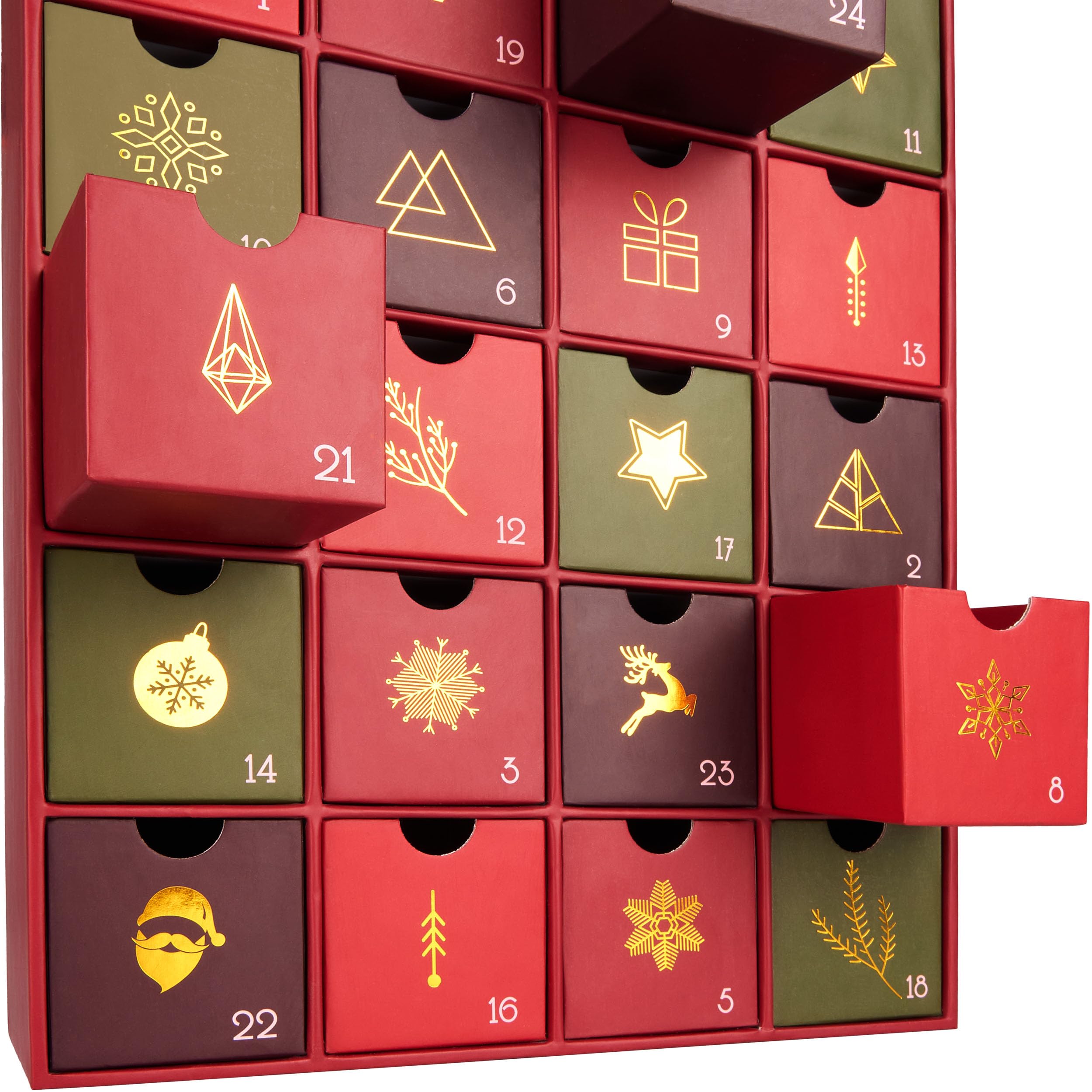 BRUBAKER Adventskalender zum Befüllen - Rot Grün Gold - 39 cm | Traditionelles Weihnachten - DIY Weihnachtskalender mit 24 Türchen für Gutscheine, Süßigkeiten und andere Überraschungen