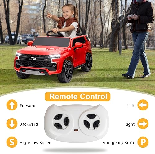 Miniatura 15 de Winado Auto de paseo de 12 V con control remoto, vehículo eléctrico con licencia Chevrolet Tahoe a batería para niños, camión todoterreno para niños