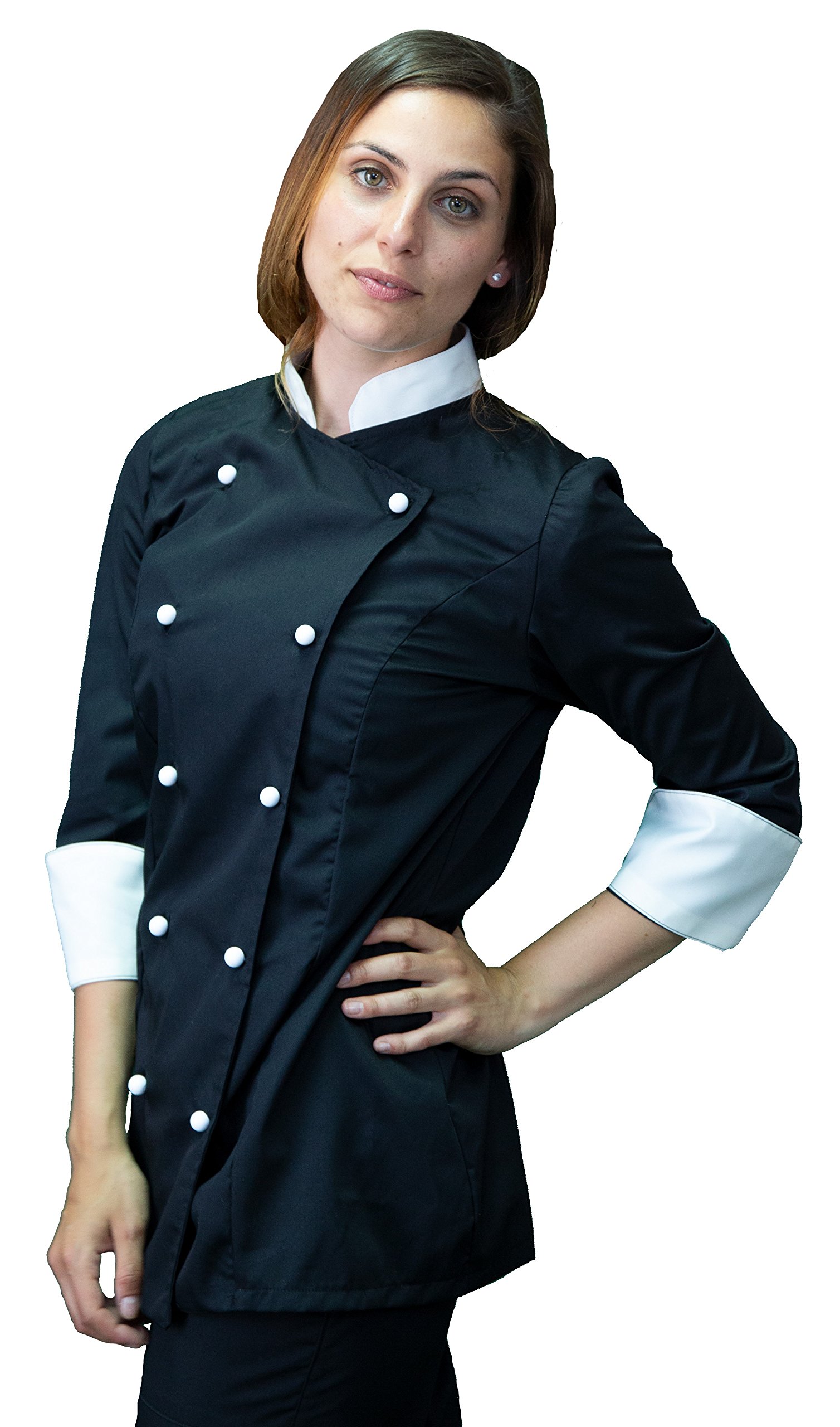 Ricamo Gratuito - Completo Cuoco da Cucina - Nero e Panna - Divisa Chef Donna - Pantalone, Giacca e Grembiule - Made in Italy