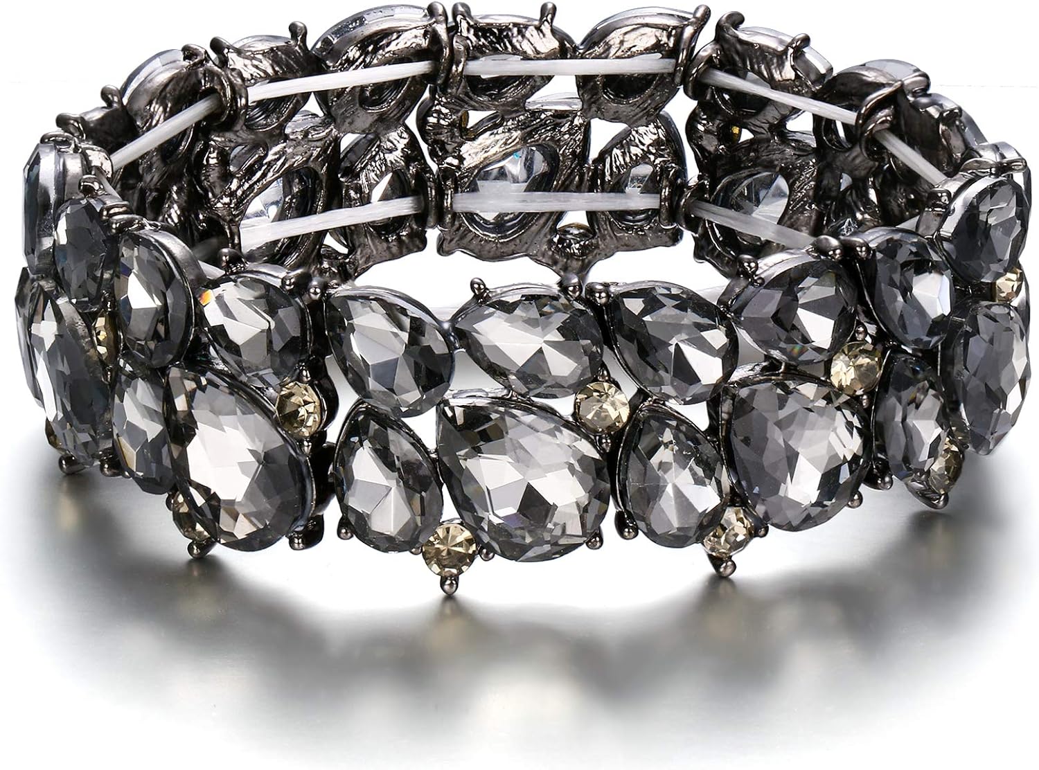 EVER FAITH Women's Wedding Party Jewelry Austrian Crystal 2 Layer Teardrop Stretch Bracelet for Her