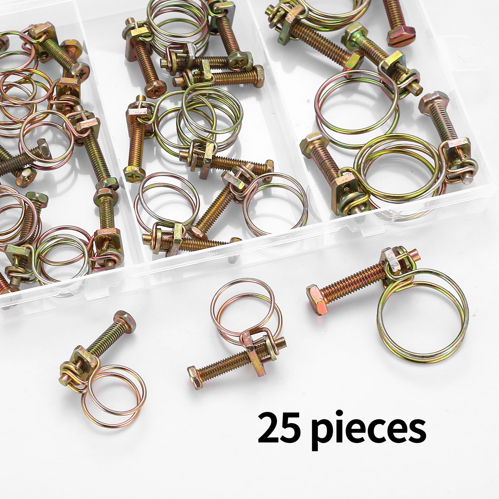 25 Pcs Abrazaderas de Manguera de Alambre Doble, Clips de Manguera de Doble Alambre Ajustable, Clip de Tubo, Abrazadera Metalica para Tubos Tubería de Plomería, 13-16 mm 16-10 mm 21-25 mm