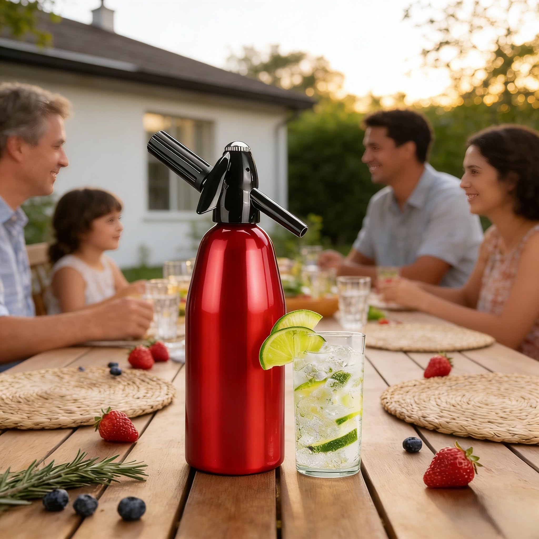AstraLoom Tragbarer Soda Maker, 1L Soda-Siphon aus Aluminium für Sprudelwasser & Cocktails (rot)