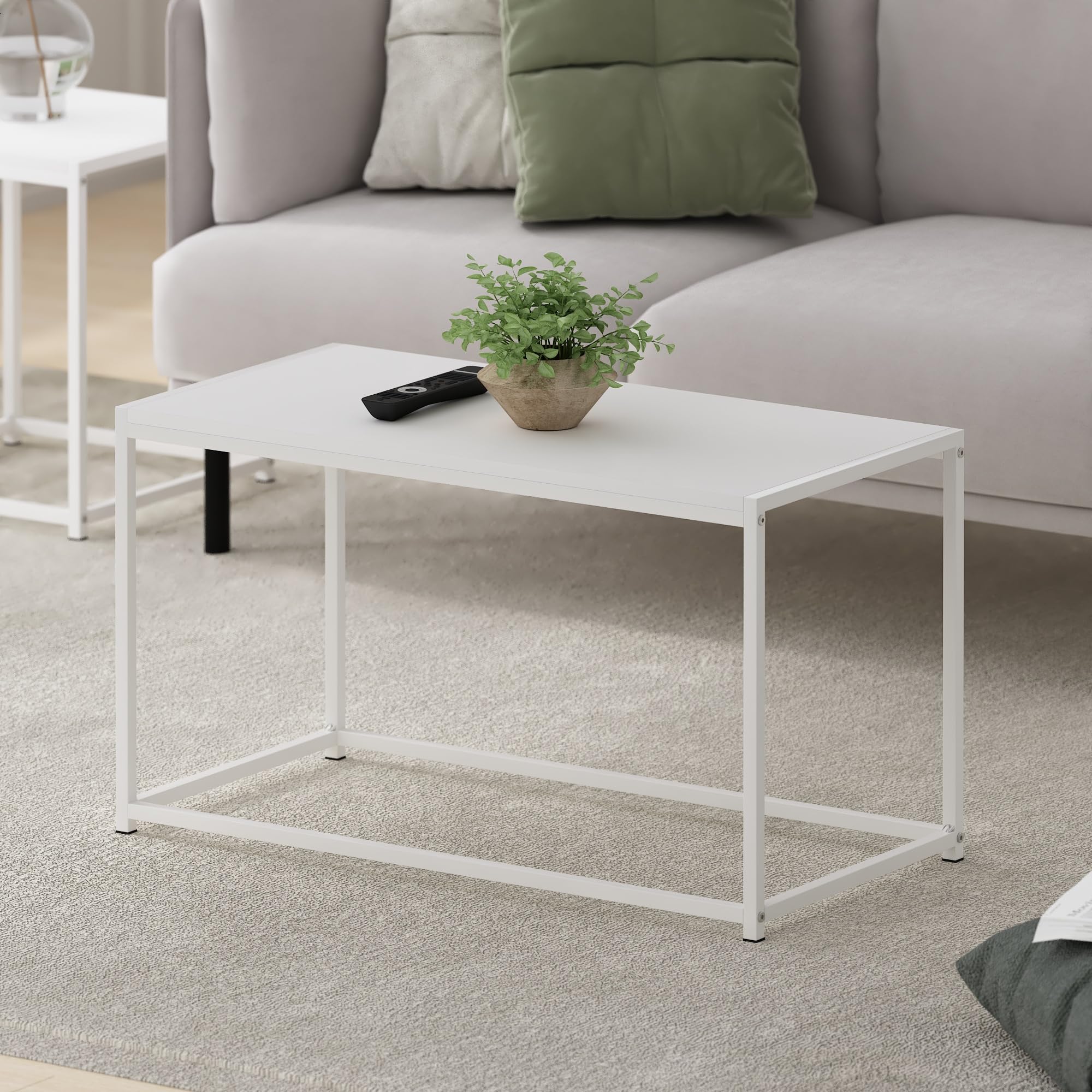 Furinno CAMNUS Tavolino da caffè moderno per soggiorno, Bianco pieno/Bianco