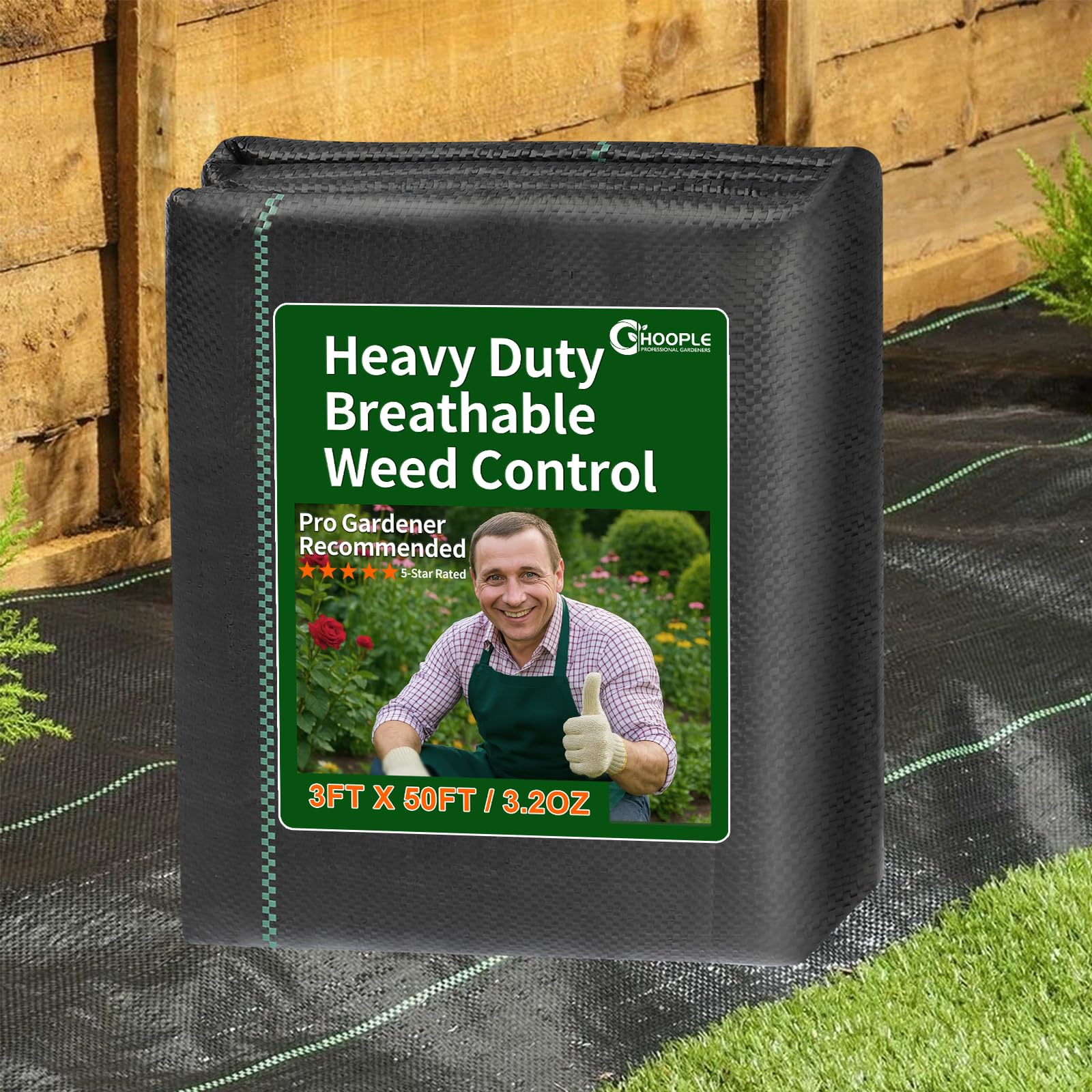 HOOPLE 3FT x 50FT Heavy-Duty Weed Barrier Fabric