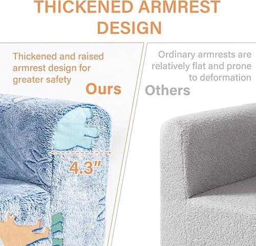 Miniatura 6 de Tiita Silla infantil de felpa para niños, sofá de felpa que brilla en la oscuridad, sofá para niños pequeños con funda lavable, asa de transporte,