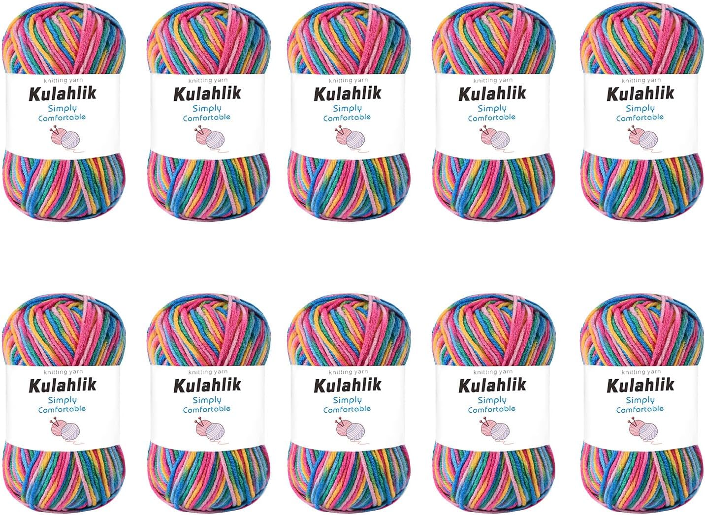 500g(10x50g) Acrylic Yarn for Crocheting and Knitting, Colorful Gradient Yarn Thread, 10 Rolls Skeins, Multicolor Hilo Acrílico, Perfect for DIY Crafts Project