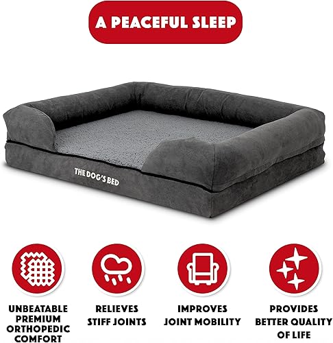 Miniatura 14 de The Dog's Bed, felpa gris XL, espuma viscoelástica sólida, alivio del dolor: artritis, displasia de cadera y codo, poscirugía, cojera, apoyo, negro,
