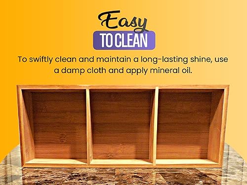 Miniatura 8 de YBM HOME Caja organizadora de cajones de bambú con 3 compartimentos, almacenamiento multiusos para cajón de basura, oficina, hogar, cocina,