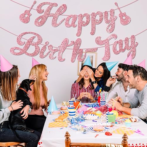 Miniatura 3 de Decoraciones de cumpleaños, pancarta de feliz nacimiento, pancarta de cumpleaños sin bricolaje, decoración de feliz nacimiento de oro rosa con