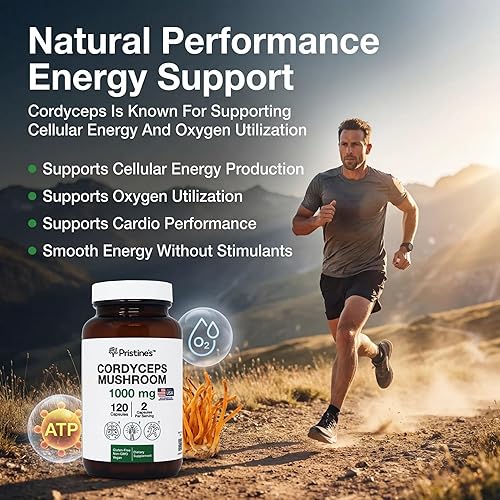 Miniatura 4 de PRISTINE'S Cordyceps - Cápsulas de hongos – Suministro para 60 días de 1000 mg – Suplemento adaptógeno de rendimiento atlético, resistencia e