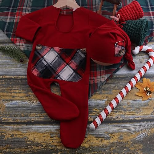 Vista 62 de Ropa de Navidad para recién nacido, accesorios para sesión de fotos, ropa de ganchillo, pantalones de sombrero rojo de Papá Noel, accesorios