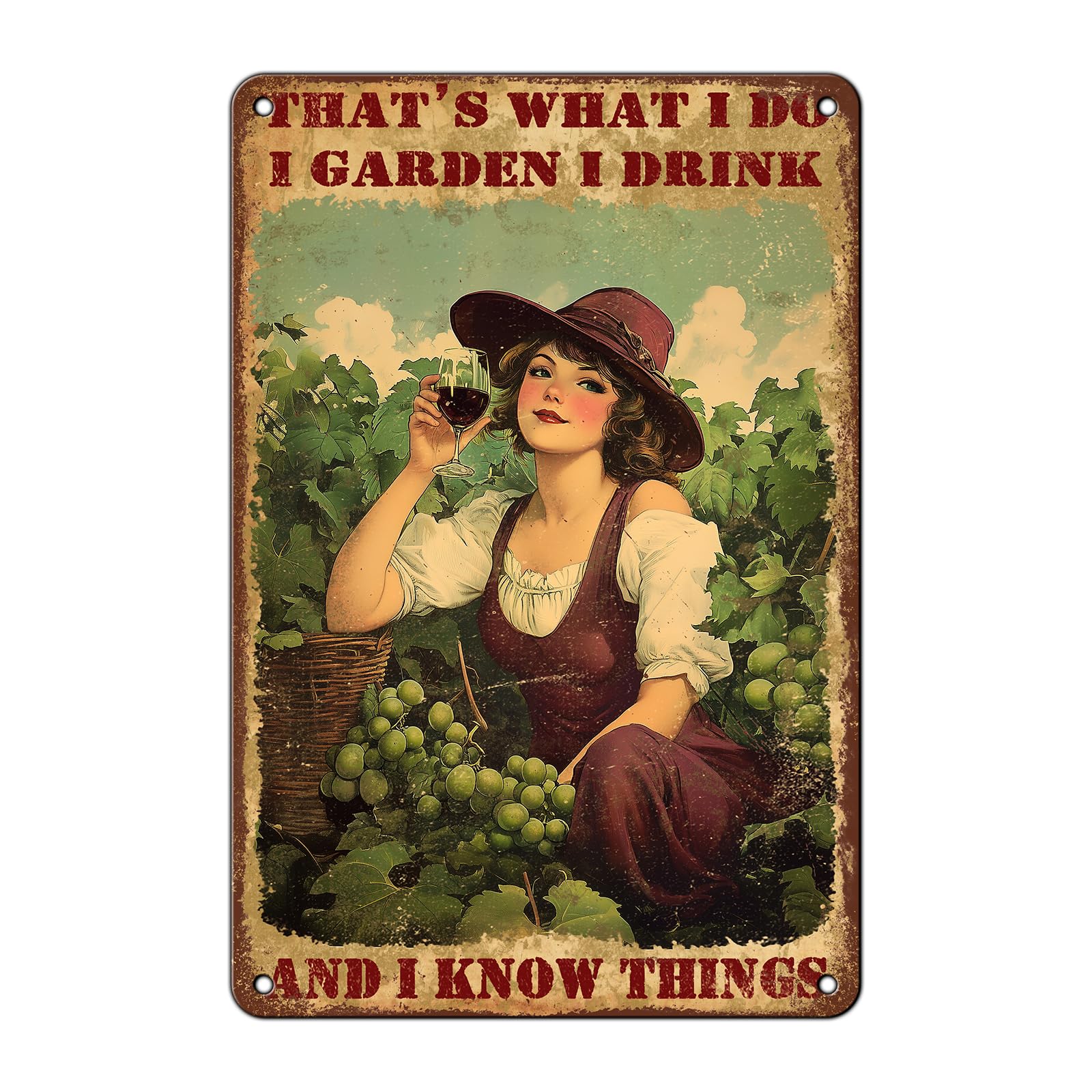 Anceky Tin Sign That's What I Do I Garden I Drink And I Know Things Metal Sign Funny Wall Decor for Home Bar Club Outside Man Cave 12×8 Inch