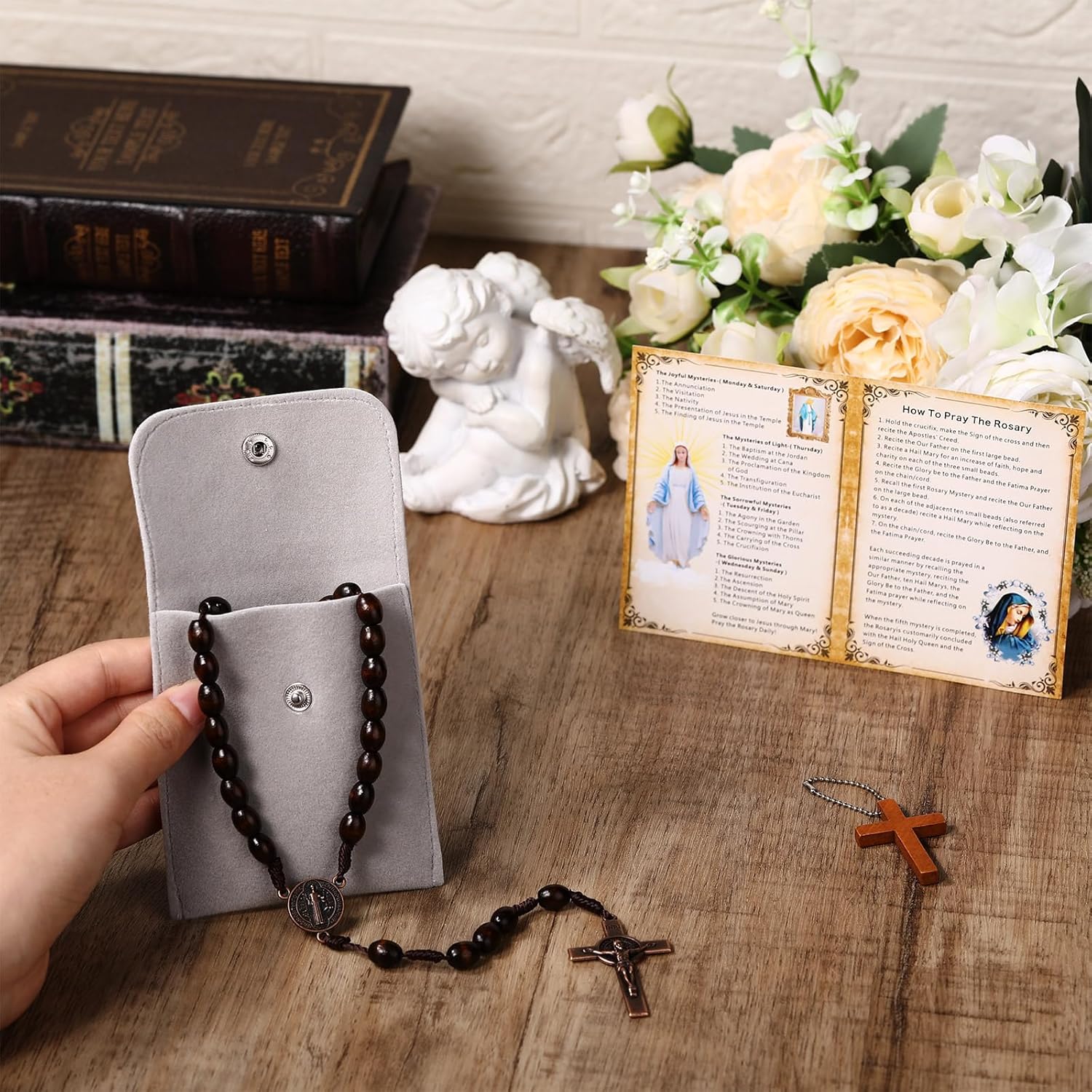 Quelay Rosary for Women Catholic Gifts Our Lady of Rosary Beads Pray Card Necklace Confirmation Gifts - Image 5