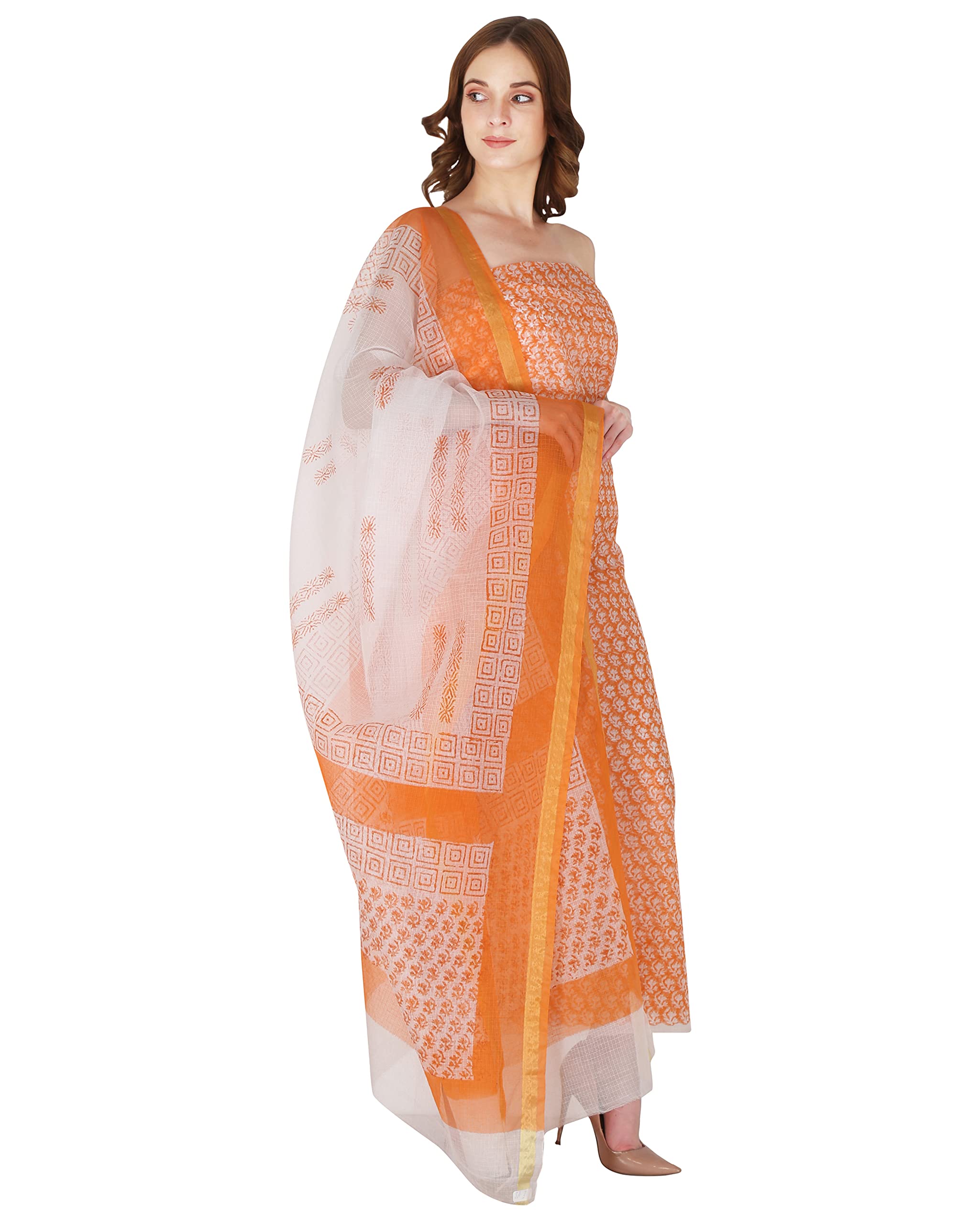 Sakib Art Kota Doria Hand Block Printed Pure Cotton Suit for women and Girl's Dupatta and kurti without Bottom unstitched-image-14