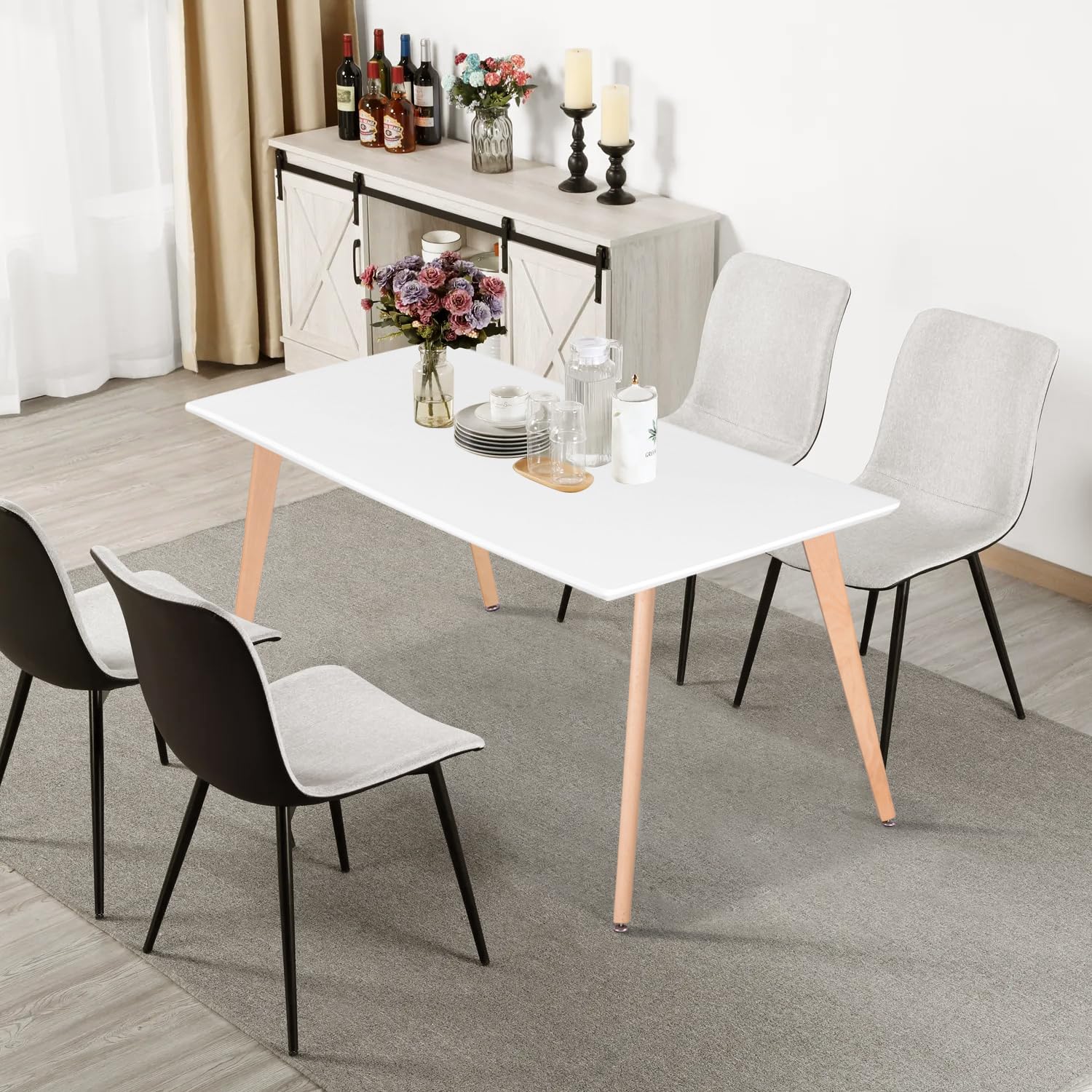Amazon｜Furniture R 長方形 43.3インチ 4~6人用 モダンで機能的な白い