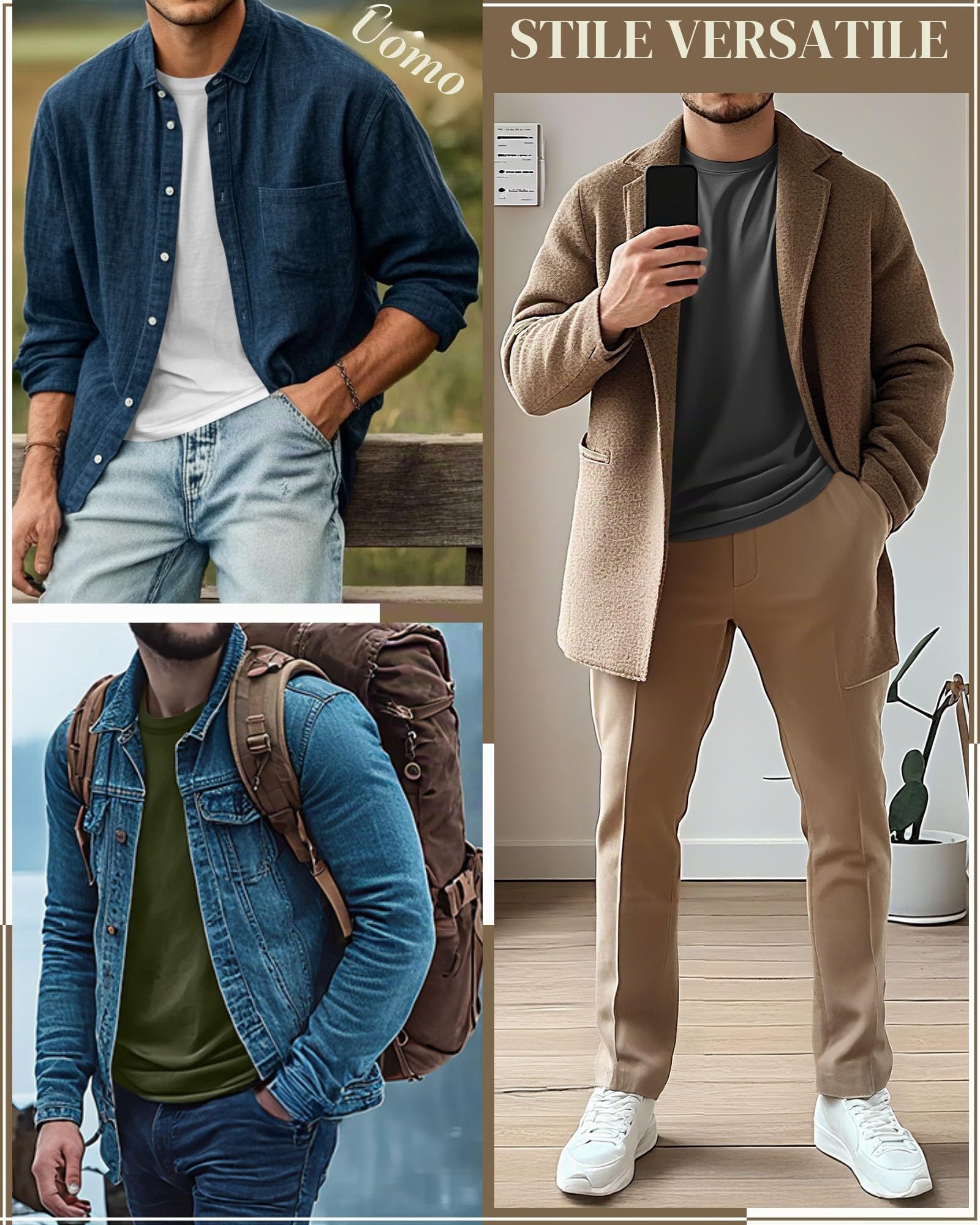 Neer 4 Pacchi di Magliette per Uomini Grandi e Alti, Top Base Casual a Collo Rotondo a Maniche Lunghe in 95% Cotone