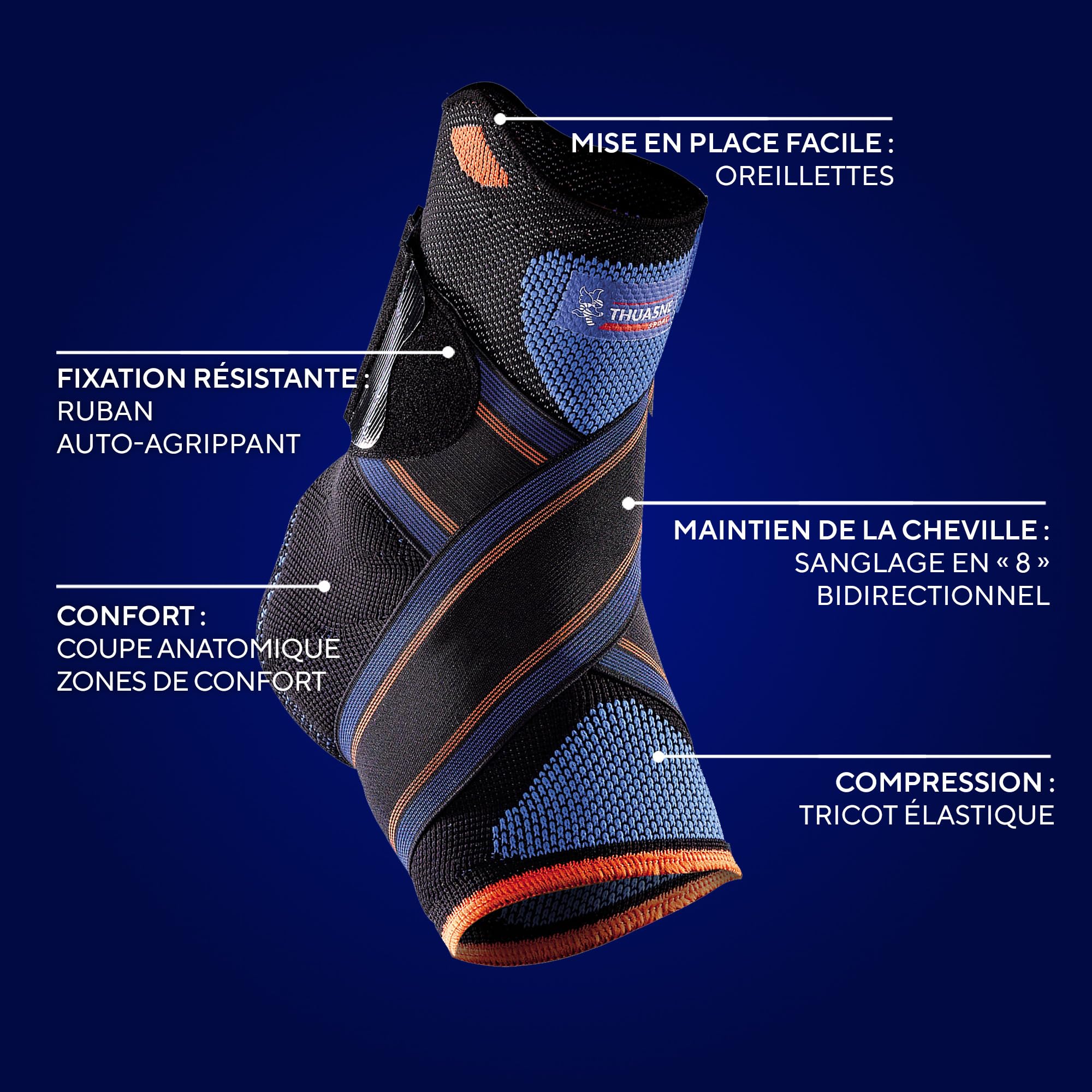 Thuasne Sport - Chevillère Strapping Novelastic - Entorse Ligaments Latéraux Interne ou Externes, Cheville Instable - Indice de maintien 4/5 - Dispositif Médical CE - S