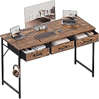 Vista 22 de Pamray Escritorio pequeño para computadora de 32 pulgadas con 2 cajones para dormitorio, estudio, escritura, mesa de oficina en casa para espacios