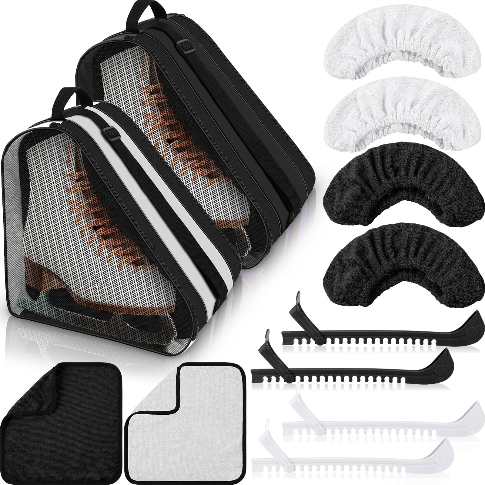 Liliful 8 Stück Skate Guards Skate Kufenschutz Abdeckungen Handtuch Eisbeutel Set Eisschutz für Erwachsene Hockey Winter Supply