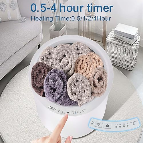 Miniatura 3 de Calentadores de toallas de lujo para baño, tapa de madera, cubo grande para calentador de toallas, apagado automático, se adapta a hasta dos toallas