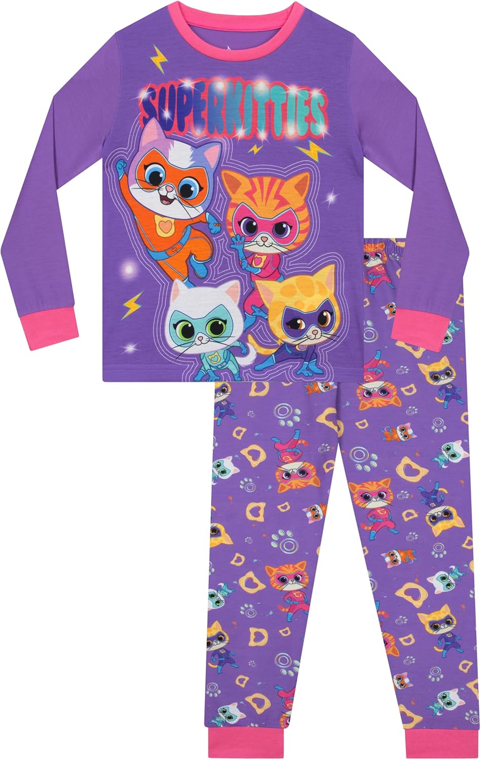 Disney Pajamas, SuperKitties Girls Pajamas, Short Sleeve Pajama Set, Adorable Girls Pjs