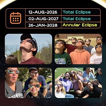 Helioclipse 6 Pack Solar Eclipse Glasses 2026 ISO 12312-2 Certified - Solar Eclipse Viewing Glasses UK - Solar Glasses & 1x Phone Filter