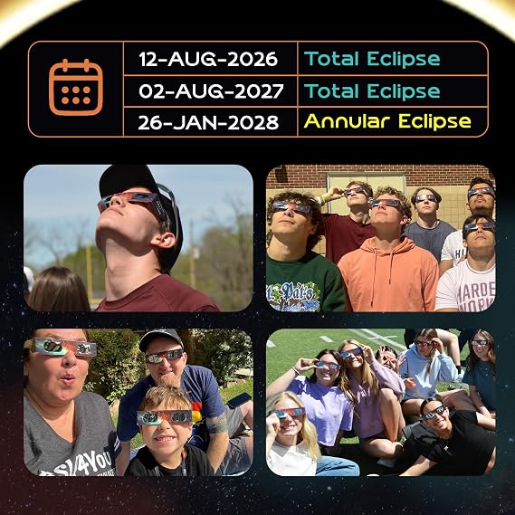 Helioclipse 6 Pack Solar Eclipse Glasses 2026 ISO 12312-2 Certified - Solar Eclipse Viewing Glasses UK - Solar Glasses & 1x Phone Filter