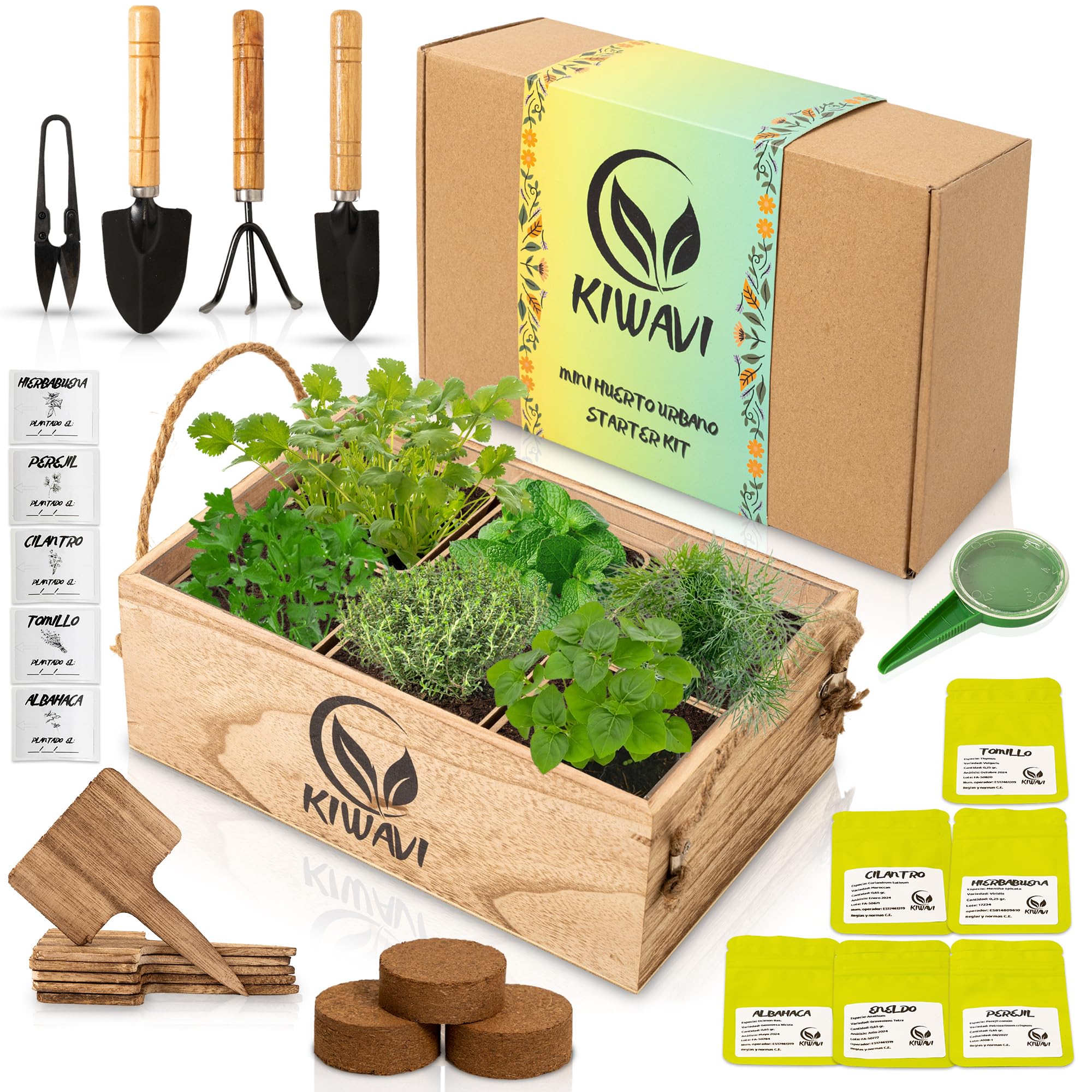 Mini Huerto Urbano para Interior - Kit de Cultivo de Plantas Aromáticas y Culinarias (Albahaca, Perejil, Cilantro, Hierbabuena, Eneldo, Tomillo) | Huerto en Casa con Semillas