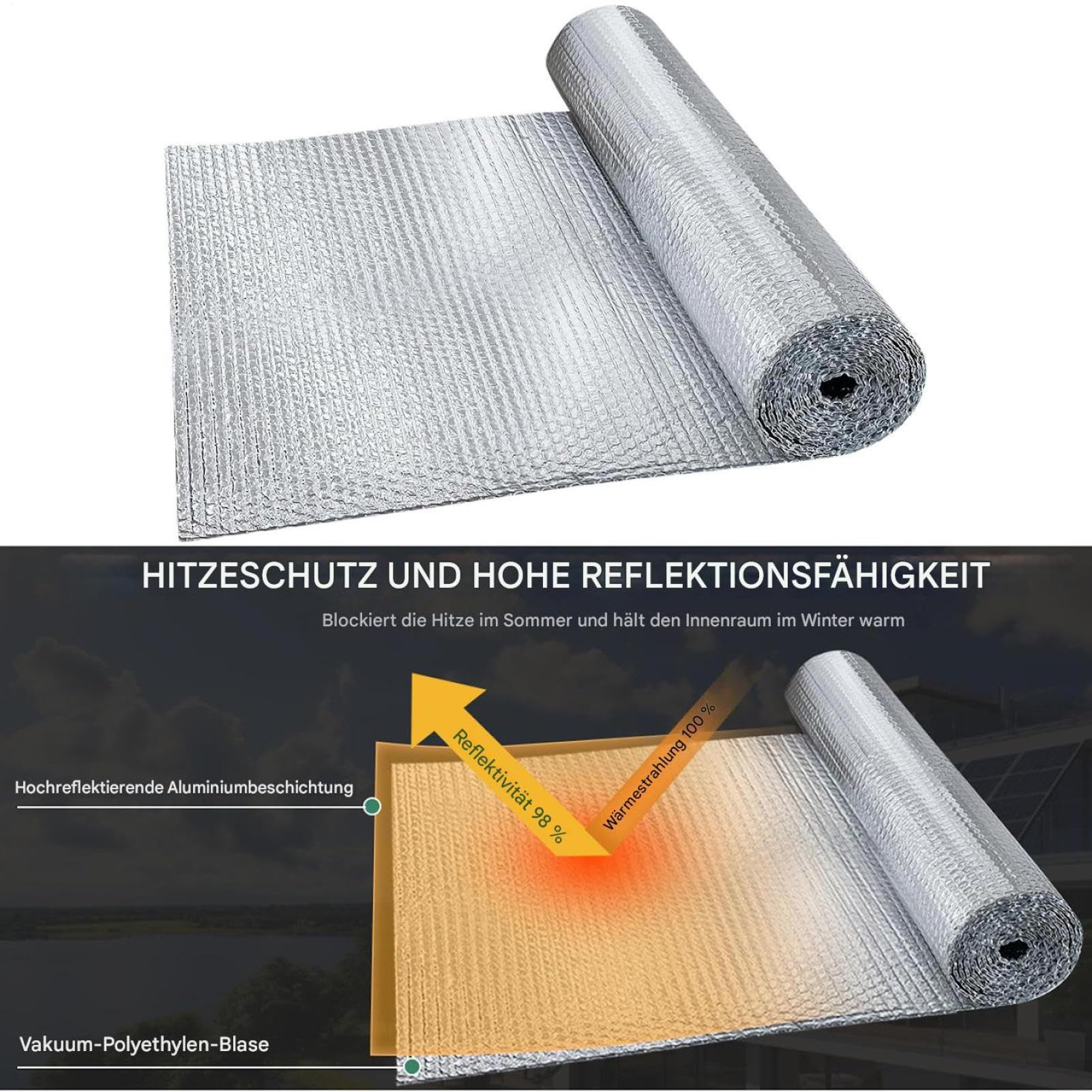 Aislamiento reflectante de Foil – Barrera térmica para paredes de garaje de Attics | Foil de aluminio multicapa con núcleo de espuma, protección energética eficiente de calor y frío para el hogar y el