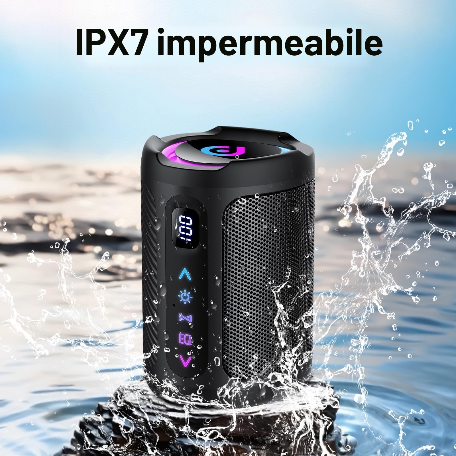 Cassa Bluetooth Portatili senza fili con luce LED, Display Digitale Intelligente+Smart EQ, Altoparlante Bluetooth Bassi Potente, Bluetooth 5.4, Speaker da Esterno per Viaggi, Sport, Feste, Ciclismo