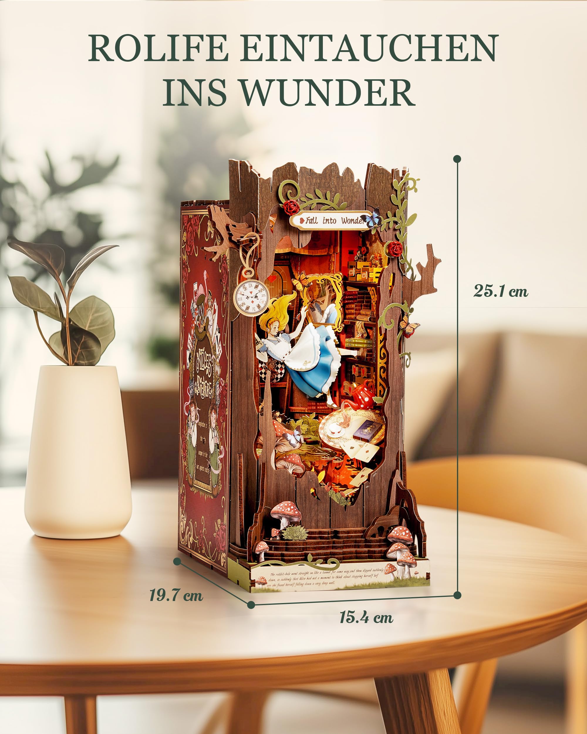Rolife Fall into Wonder Book Nook Kit für Erwachsene mit Licht | 300-teiliges 3D-Puzzle, Zusammenbau ohne Klebstoff, Gartenhaus Buchstütze Basteln als Bücherregal-Dekoration Geschenkidee