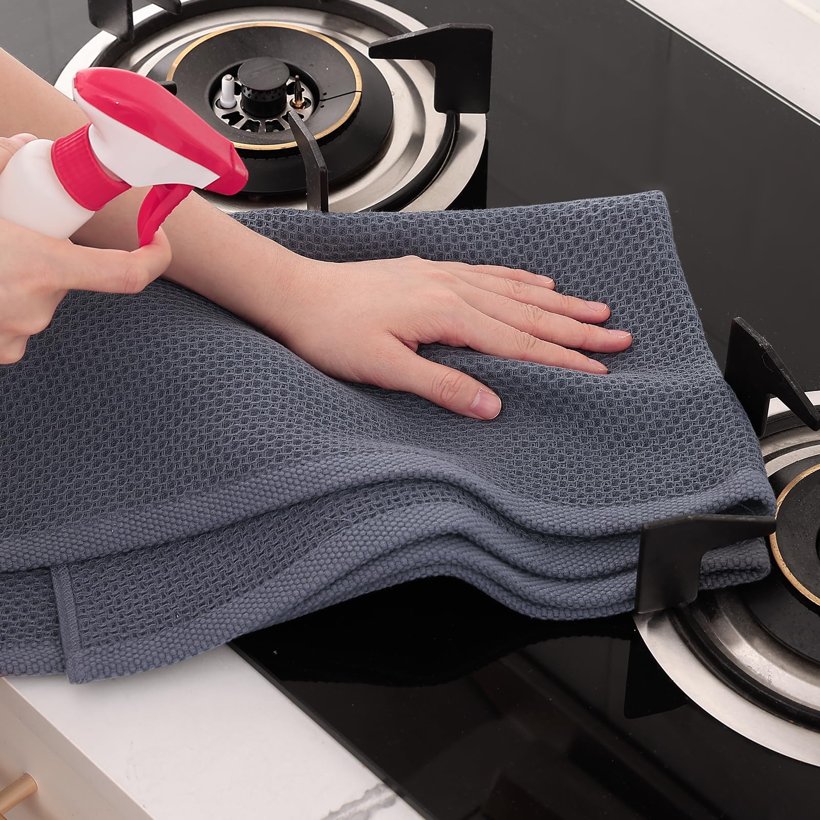 Homaxy Lot de 8 torchons de cuisine surdimensionnés 100 % coton gaufré, ultra doux, absorbants, séchage rapide, torchon de nettoyage de 50,8 x 71,1 cm, gris foncé