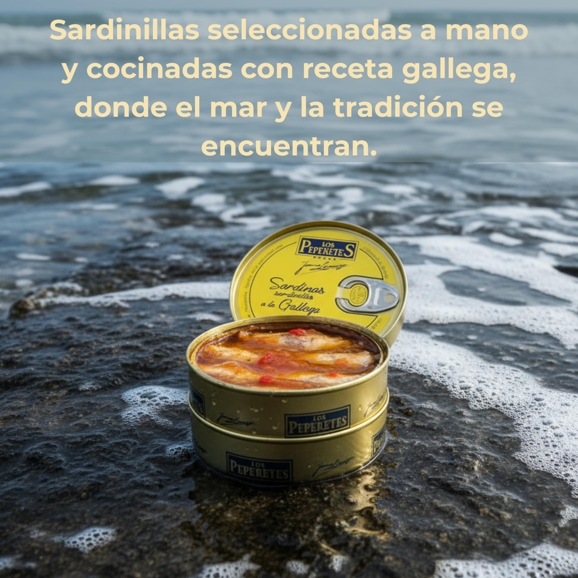 LOS PEPERETES Pack Gourmet Marisco Gallego con Vino Terras Gauda | Pulpo al Pimentón ×2 · Zamburiñas ×2 · Sardinillas a la Gallega ×2 | Lote Delicatessen Premium