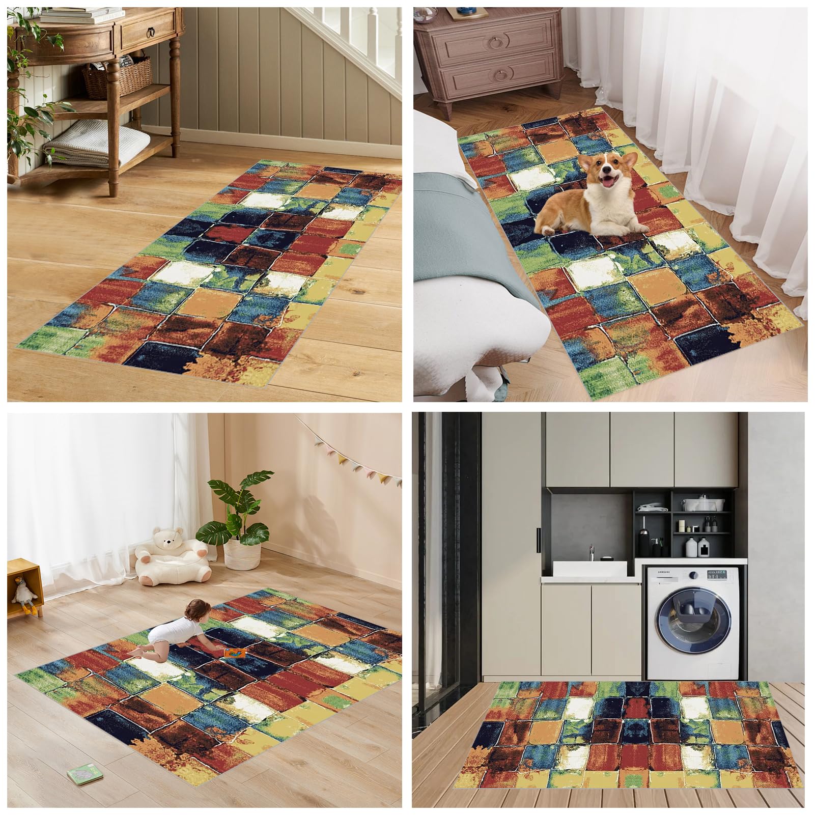 Tapis Cuisine Devant Evier 60 x 140 cm Antidérapant et Lavable Tapis Couloir Long Moderne Motifs Géométriques Tapis d Entree Interieur Tapis de Passage au Metre Tapis de Couloir Salon Chambre