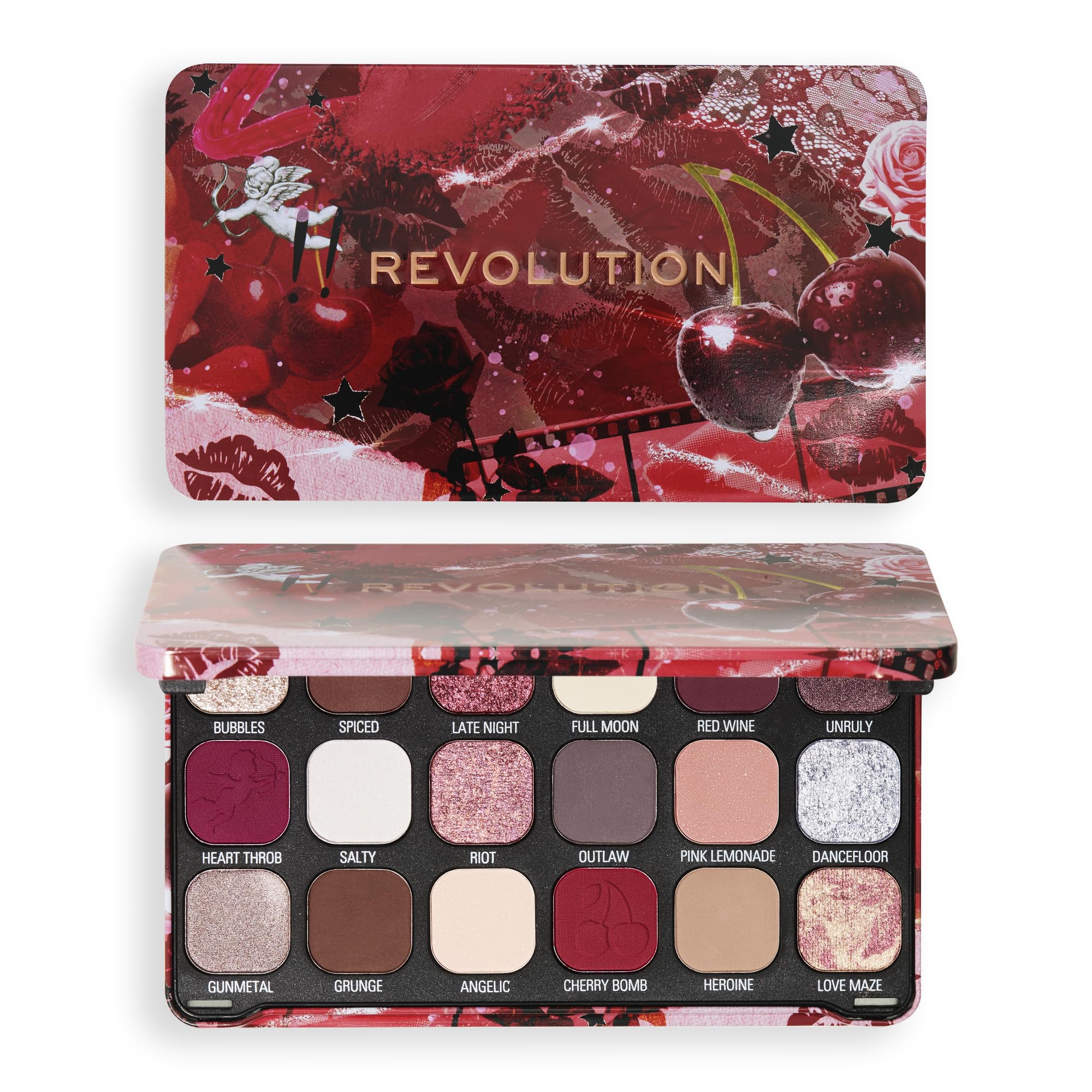 Revolution Beauty, Palette de Fards à Paupières Forever Flawless, 18 Teintes Pigmentées Mattes & Irisées, Végan & Sans Cruauté, Cherry Rebel