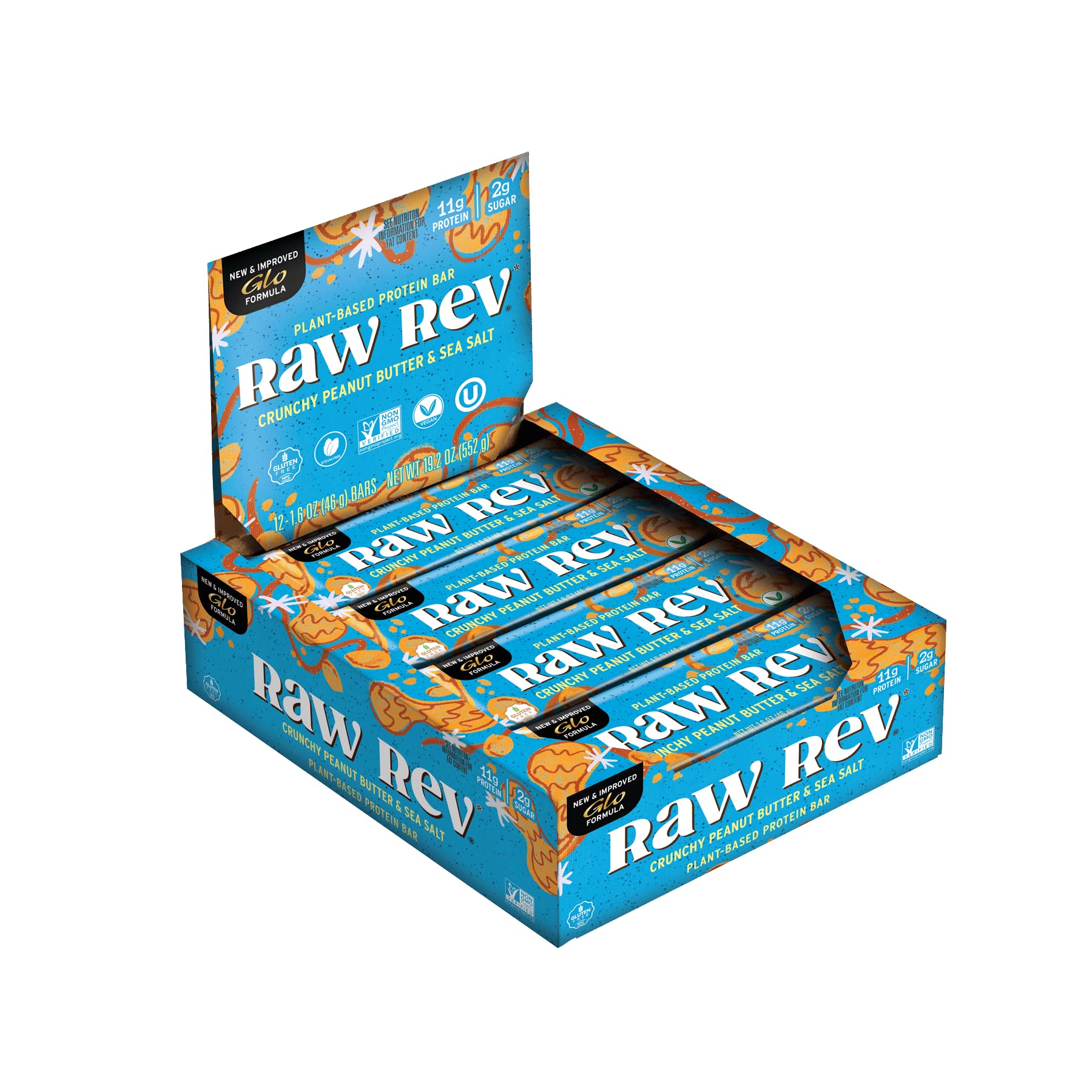 Raw Rev Glo REVOLUTION BAR PRTN CRNCHY PB SSLT (Pack of 12)