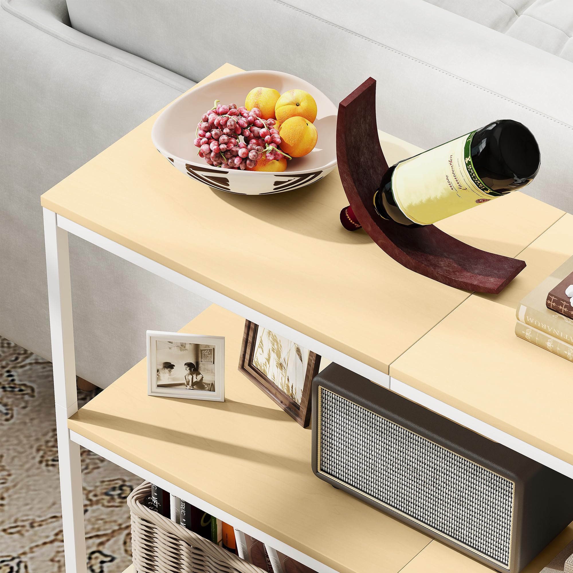 HOMCOM Mesa de Consola Estrecha Moderna 101x35x80 cm Natural y Blanco | Consola de Recibidor, Mesa de Recibidor, 3 Estantes Abiertos, Patas de Metal, Pasillo Entrada Salón Dormitorio