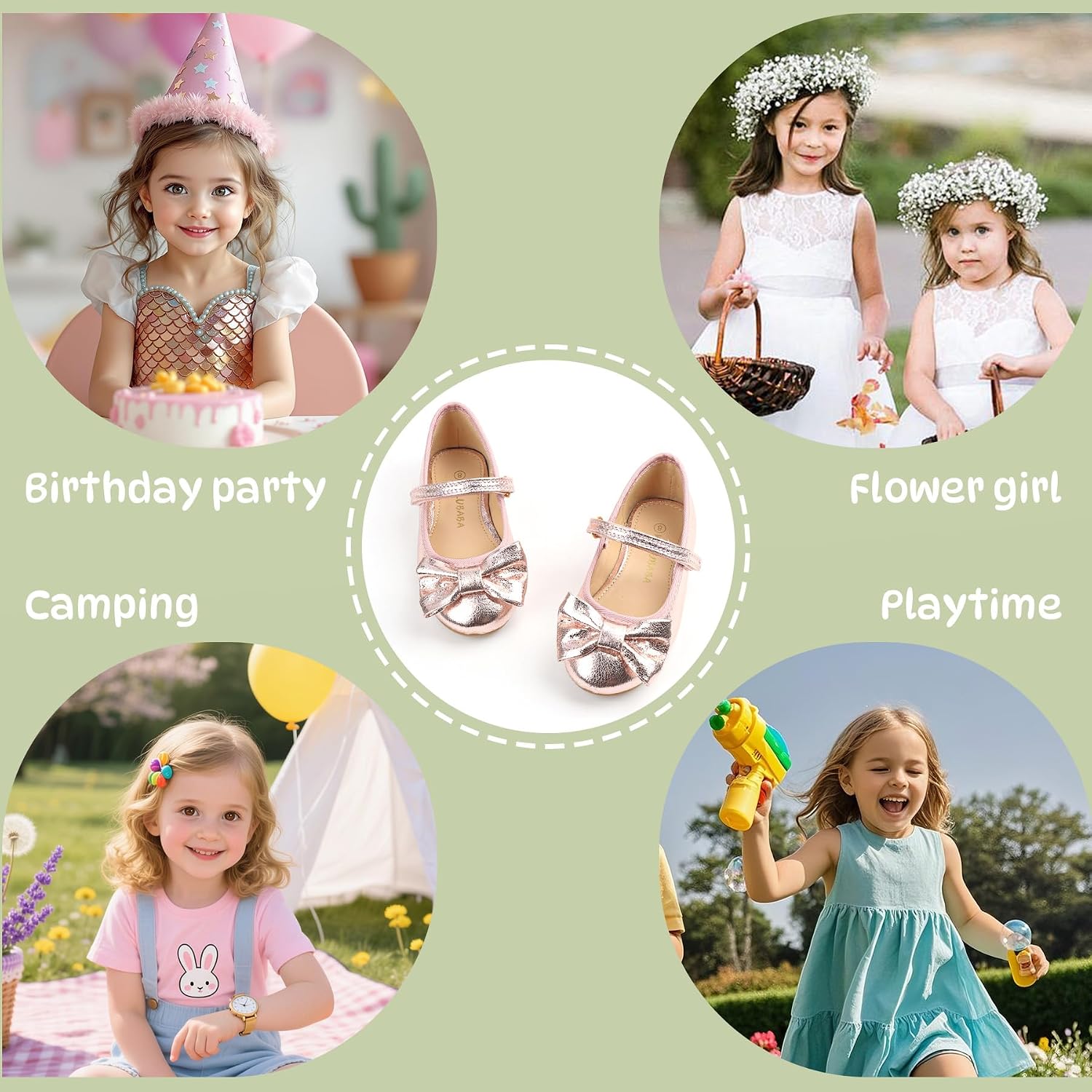Toddler Girls Dress Shoes with Bow Mary Jane Ballet Flats for Flower Girl Wedding Party Toddler Little Kids