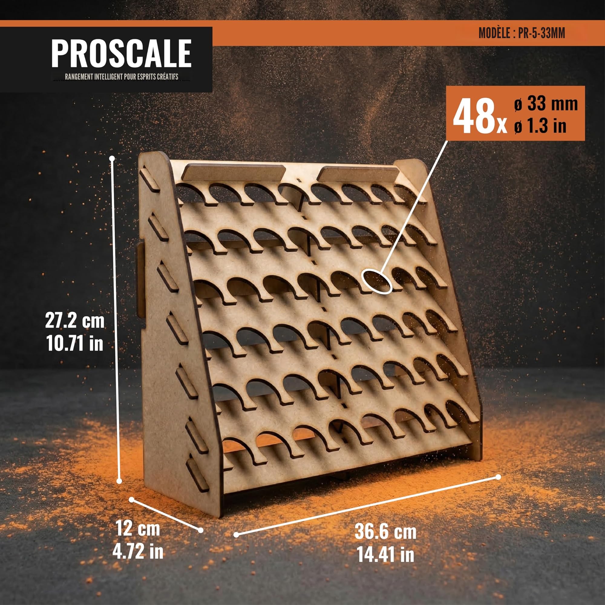 PROSCALE Support mural pour Peinture maquette. Rangement mural en bois porte pot peinture acrylique Citadel pinceaux Warhammer hobby zone (33 mm)