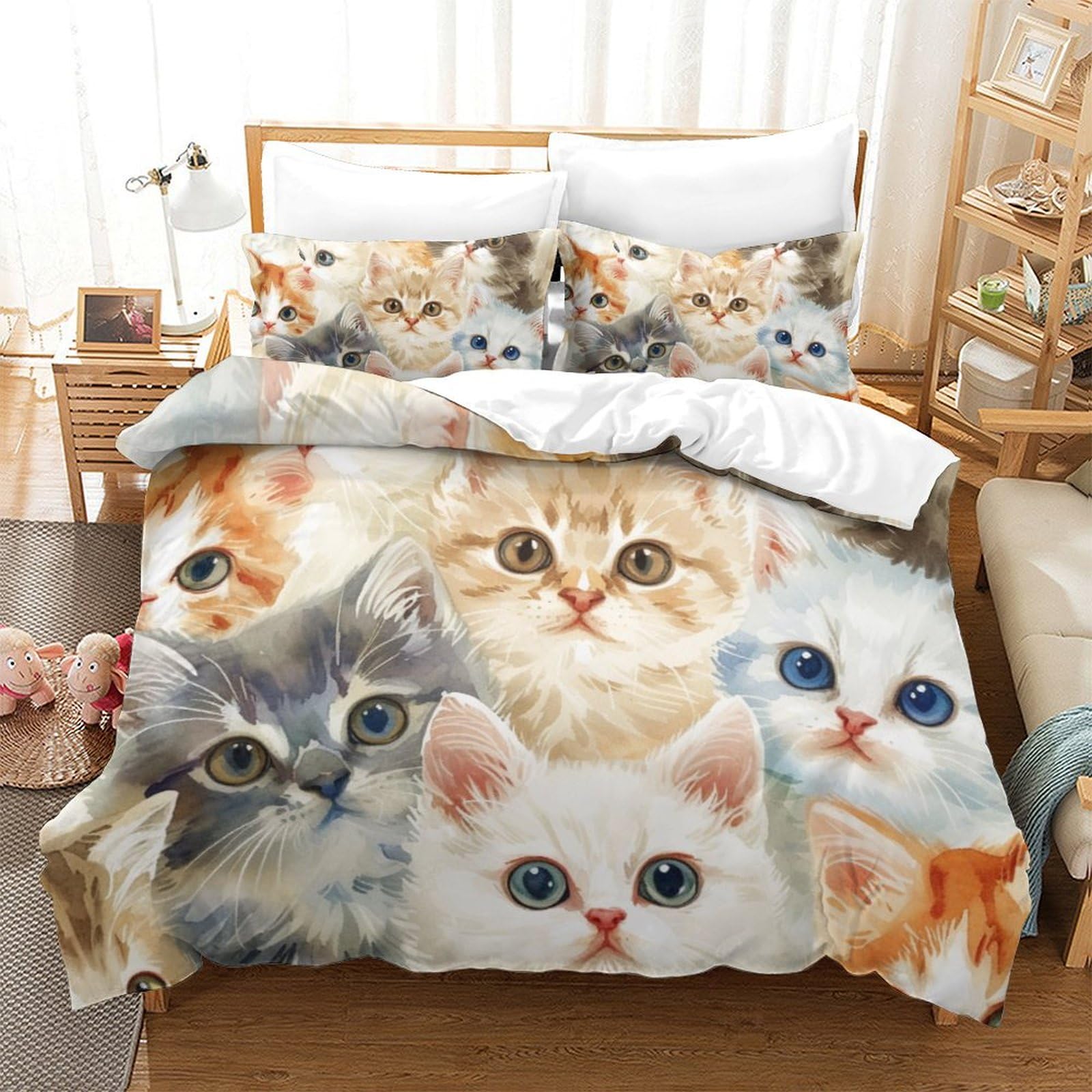 Parure de lit chat 3D housse de couette microfibres enfants ados 260x220cm
