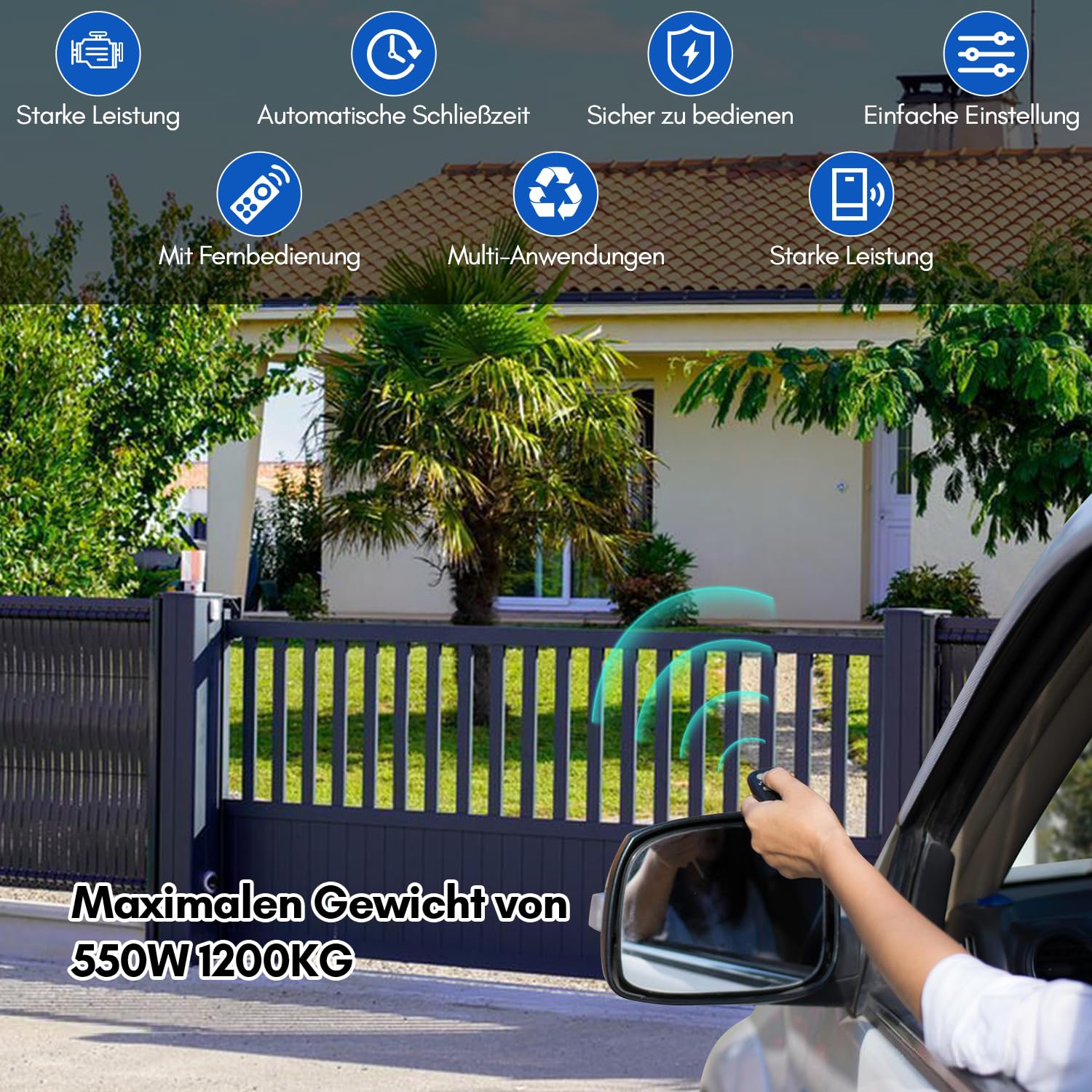 Ikodm Operador de Apertura de Puerta 1200 kg 550W Smart WiFi Motor Puerta Corredera con 4M Cremallera, 2 Control Remoto y la función de cierre automático para Puerta de Jardín, Garaje