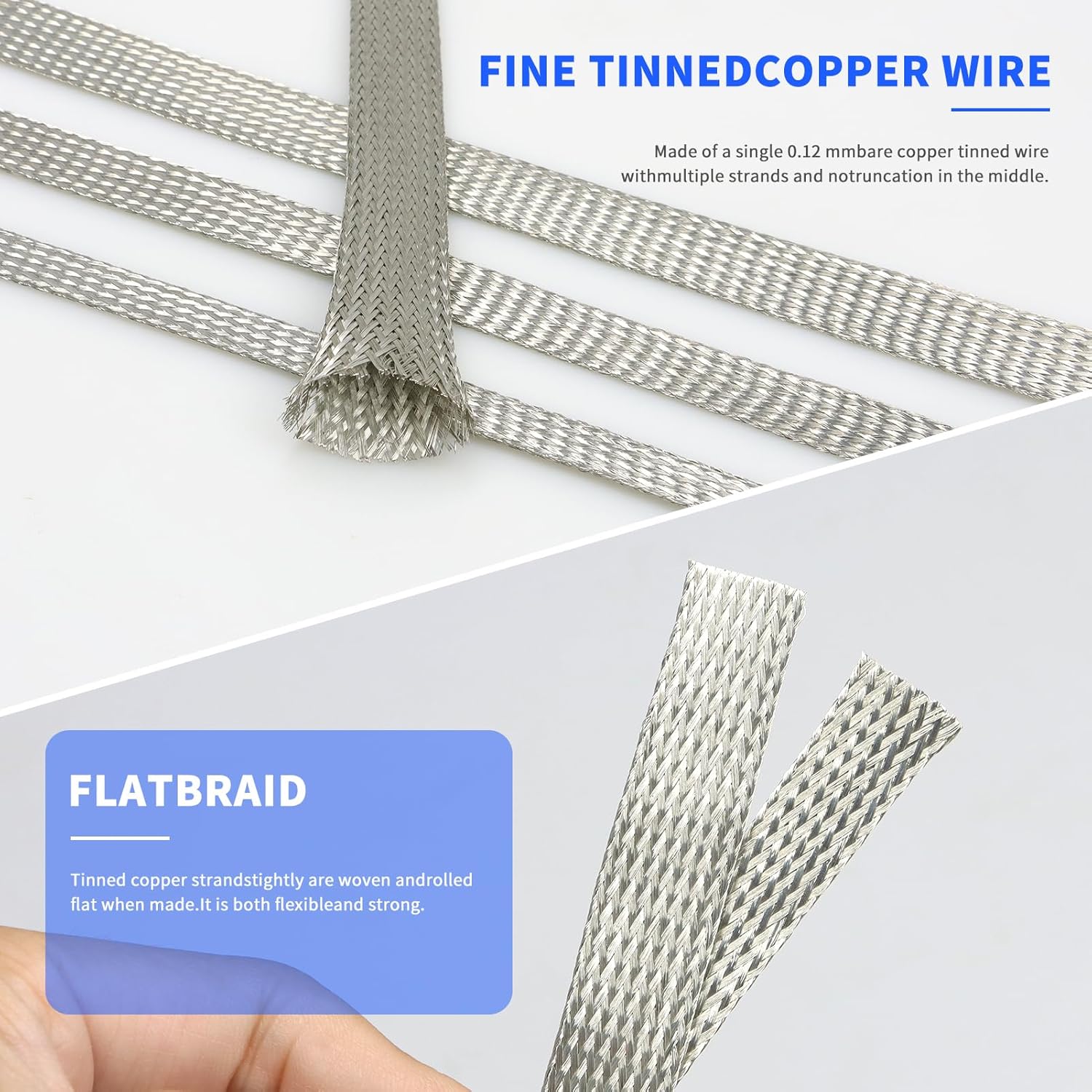 Tinned Copper Cable Sleeve, 15ft Expandable Mesh Braided Sleeving, Flexible Metal Ground Straps Wire Harness Protector (Silver, 5/8" Wide)