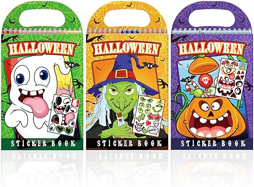 Paquete de 3 libros de calcomanías de Halloween, juguetes de Halloween para niños de 4 a 8 años (30 escenas)