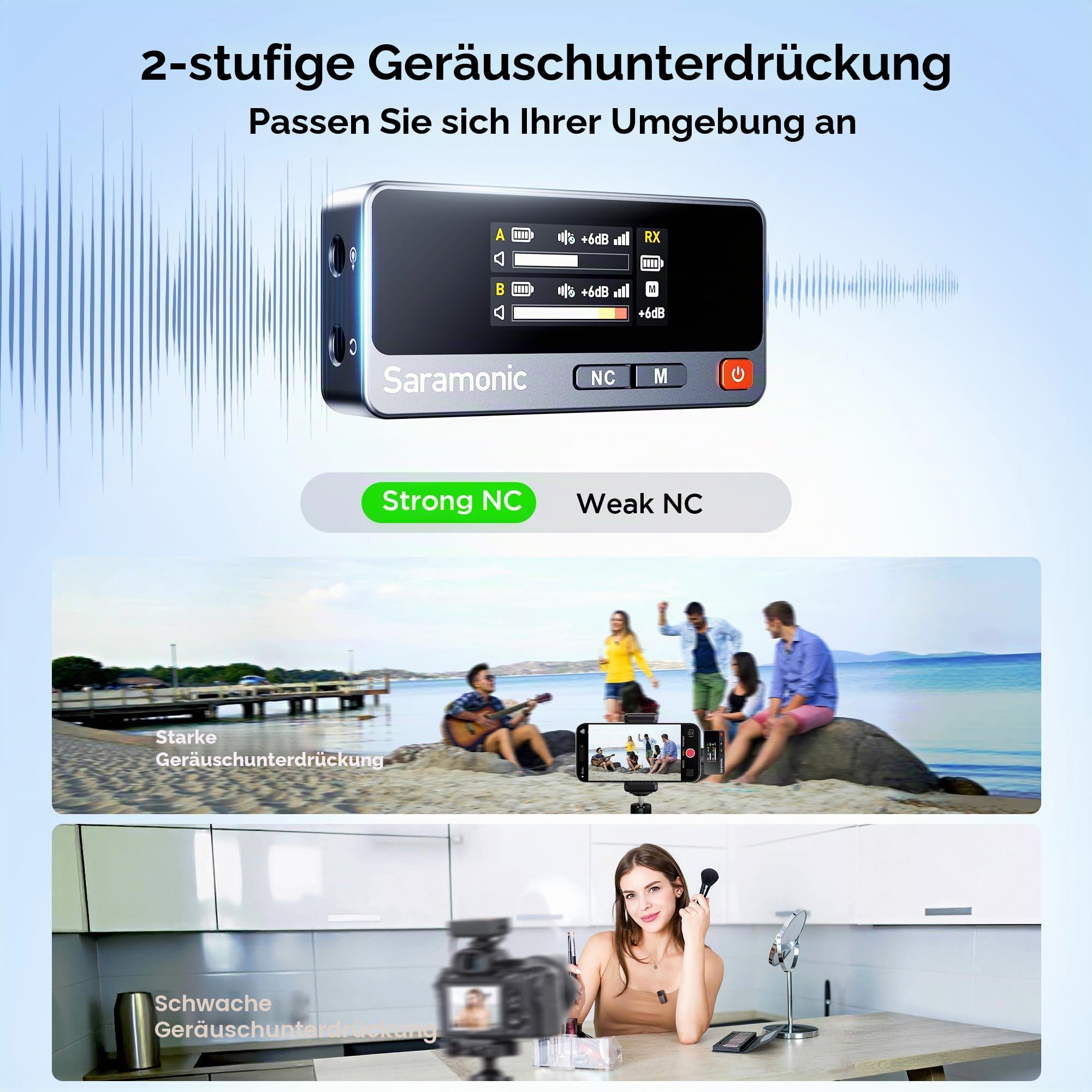 Saramonic Air Wirelss Lavalier Mikrofon Handy (2 Sender, 1 USB-C Empfänger, Ladeschale), 48H Akku, Mini ansteckmikrofon für iPhone - Android YouTube, TikTok, Vlog, Livestream, Interview