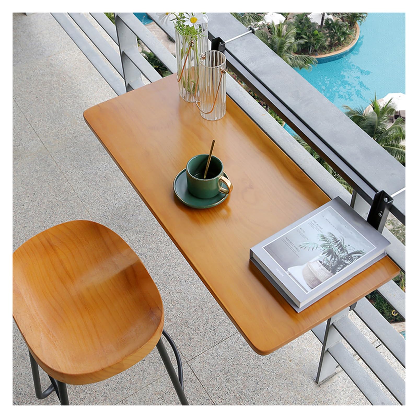 Table suspendue pour balcon pliante et réglable sur 4 niveaux pour terrasse