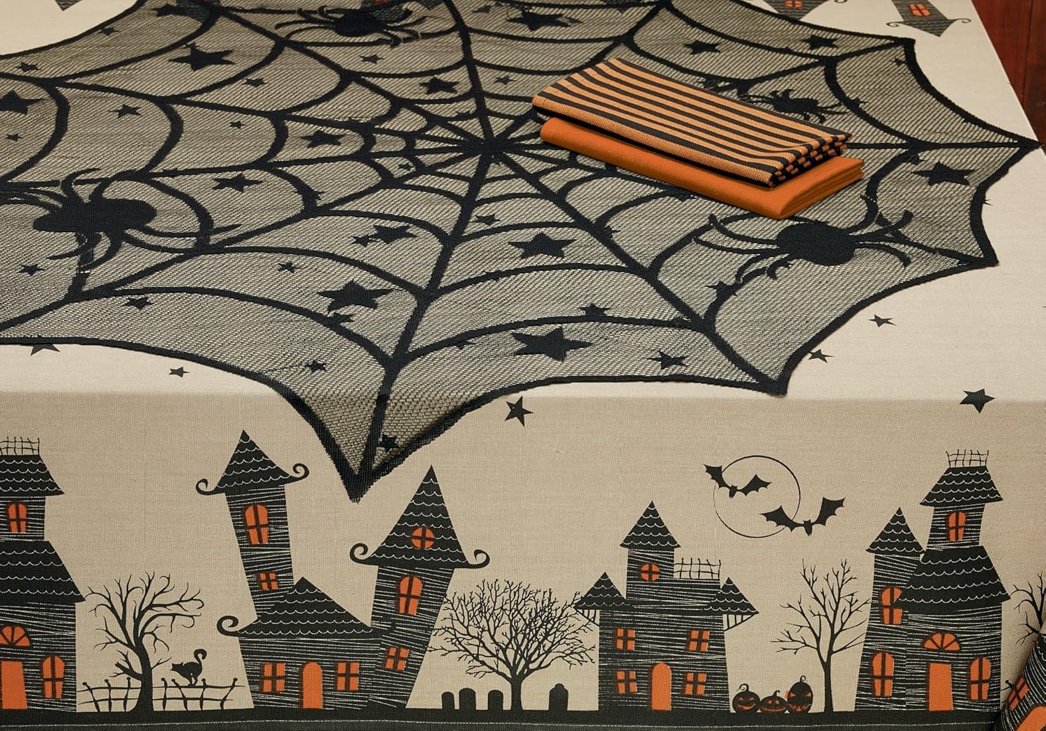 Black Lace Halloween Tablecloth - Gothic Decor -3
