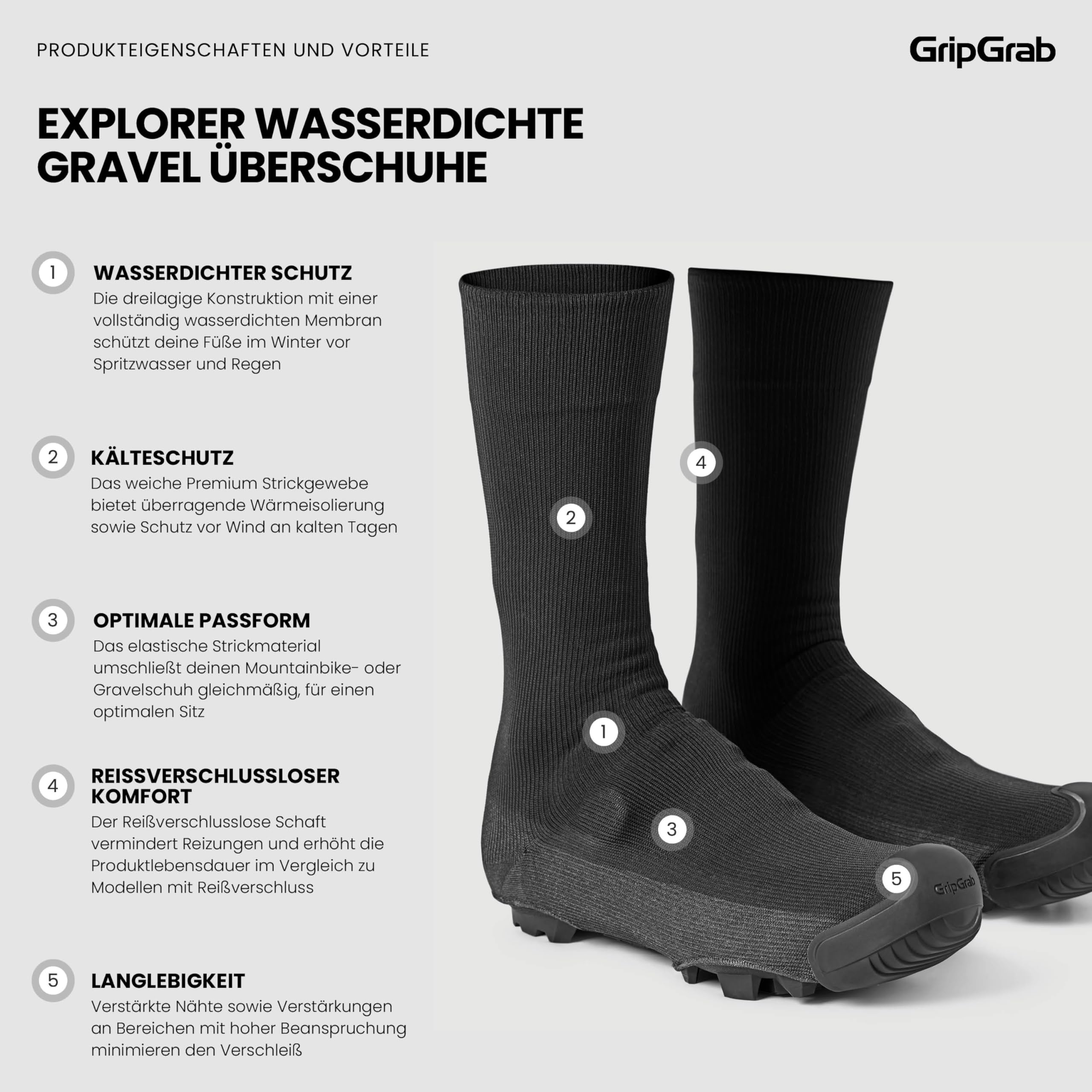 GripGrab Explorer wasserdichte Gravel Überschuhe Gestrickte Überzieher | Winddichte thermo Performance Übersocken ohne Reißverschluss für rennorientierte Mountainbike und Gravel Schuhe