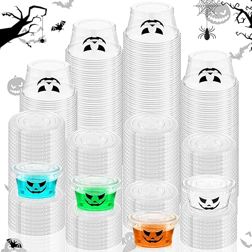 150 vasos de gelatina de 2 onzas con tapas, divertido diseño de Jack O Lantern para Halloween, Navidad, Acción de Gracias, despedida de soltera disponible en Yaxa Peru