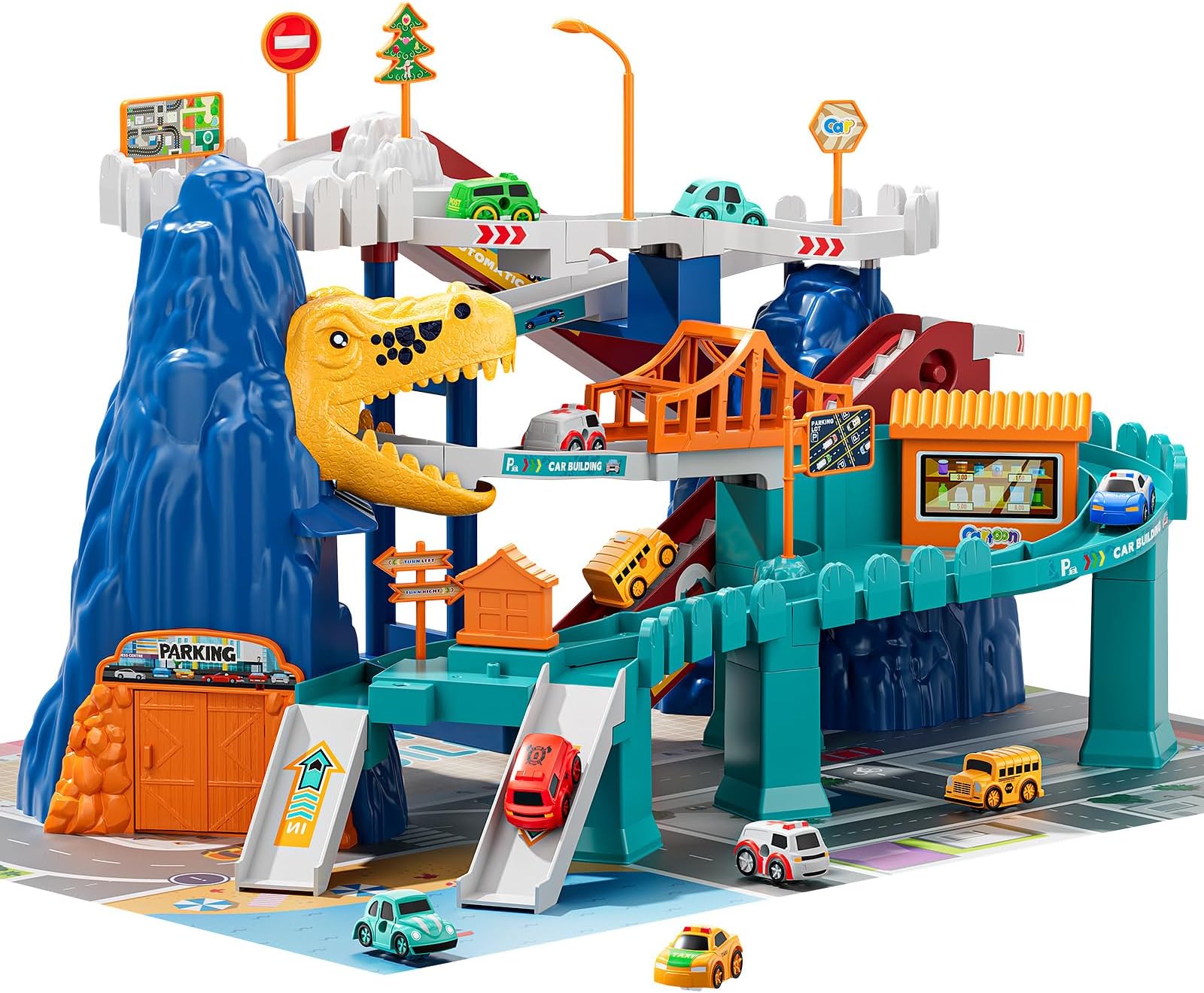 Dinosaur Race Track Playset with 10 Mini Cars & Lights