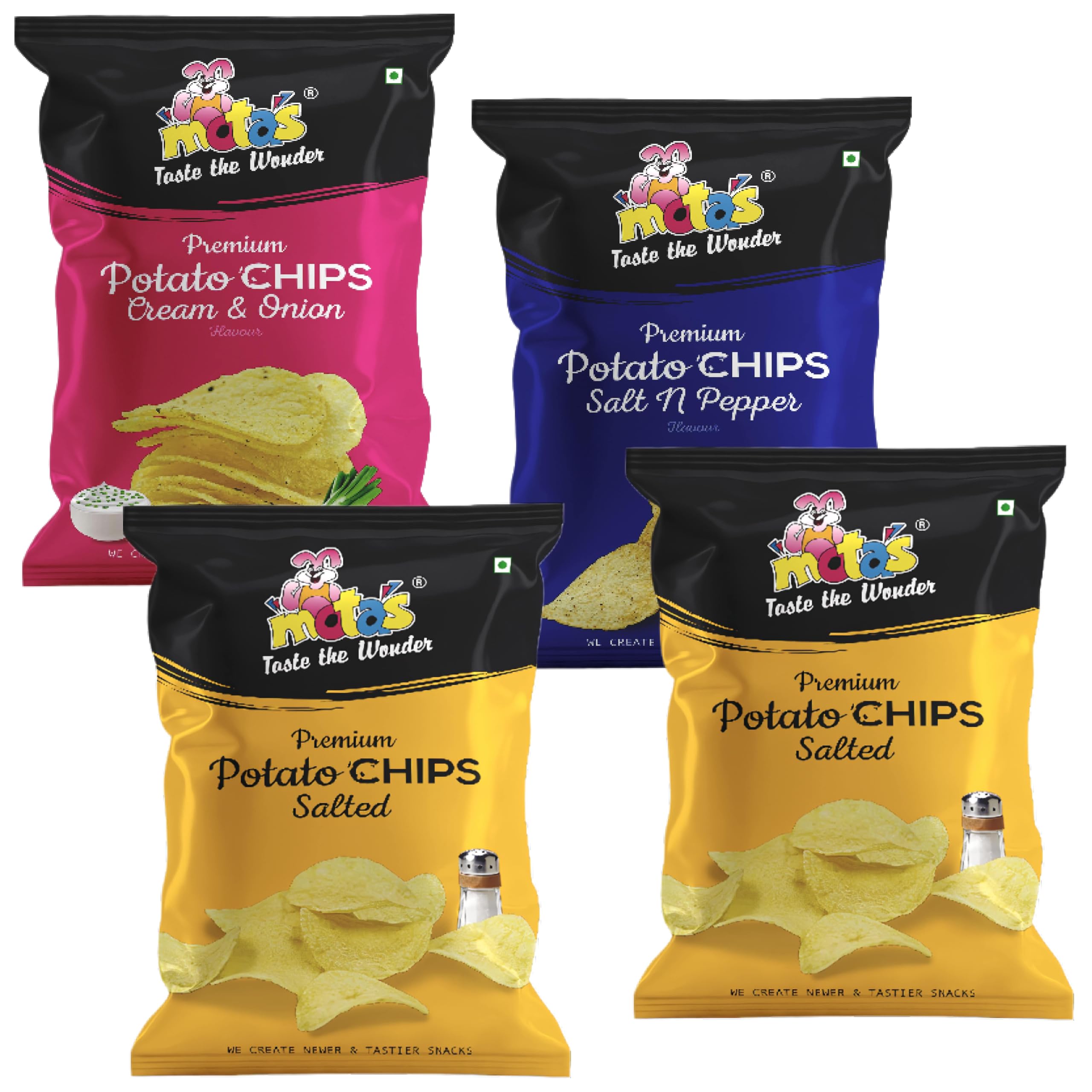 MOTAS Potato Chips 4 Packs x 100gms | Fresh, Crispy and Crunchy Potato Chips | 3 Assorted Flavors Pack – Salted (2), Cream & Onion (1) & Salt N Pepper (1) | Perfect Snack | Crafted with Care (B0CYH82H1B) Amazon Price History, Amazon Price Tracker